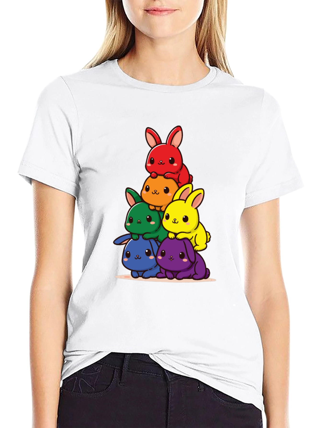Rainbow Bunny Stack Graphic Tee
