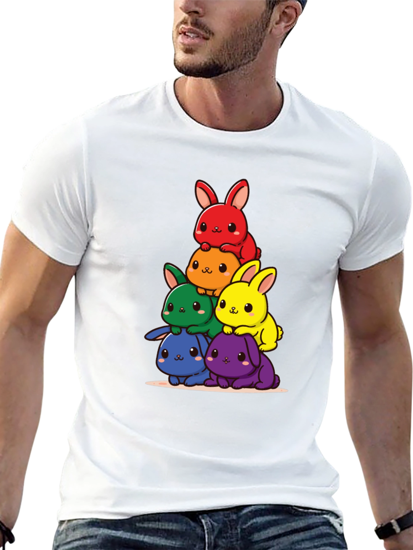 Rainbow Bunny Stack Graphic Tee