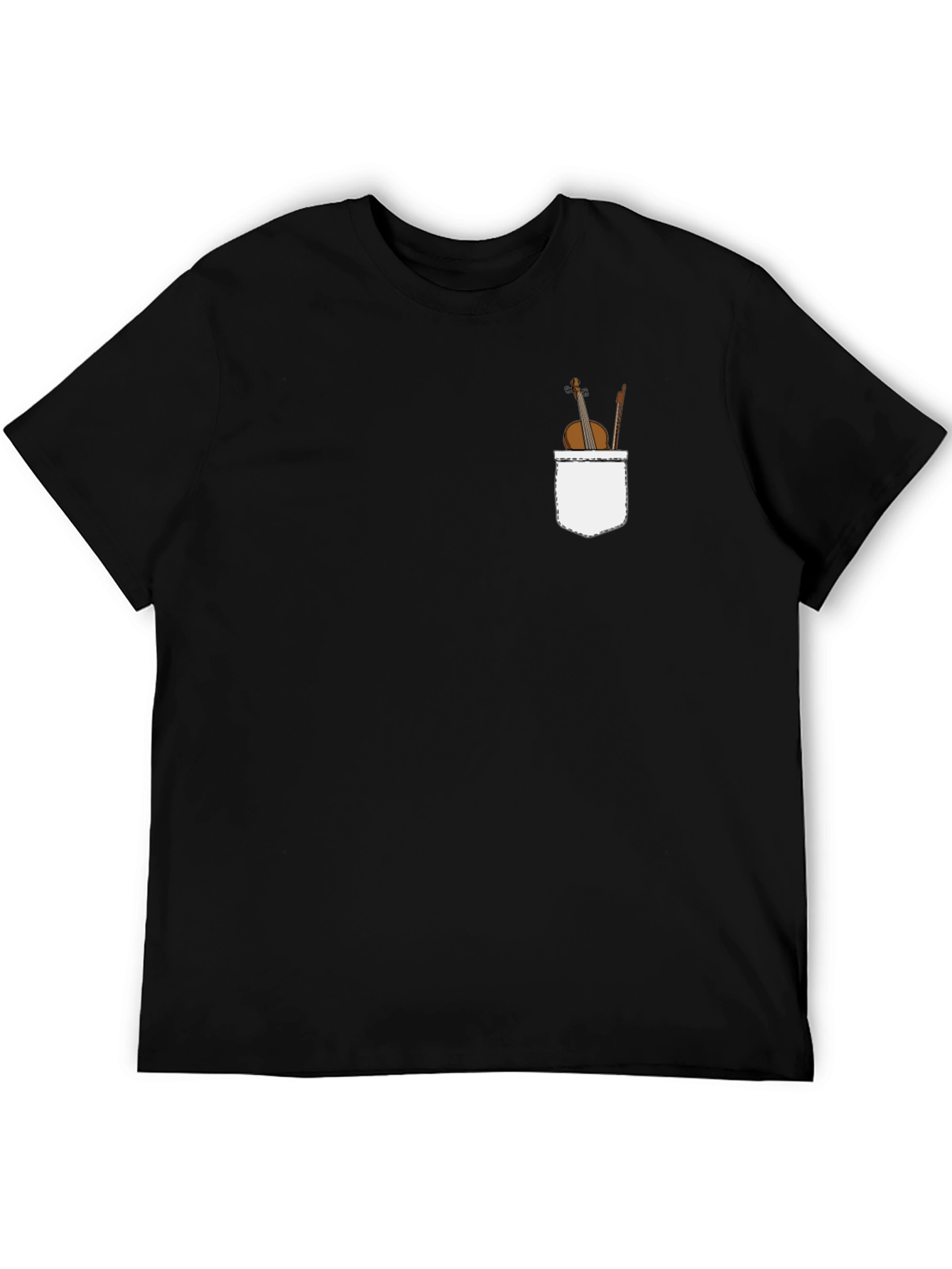 Violin Pocket Print Black T-Shirt