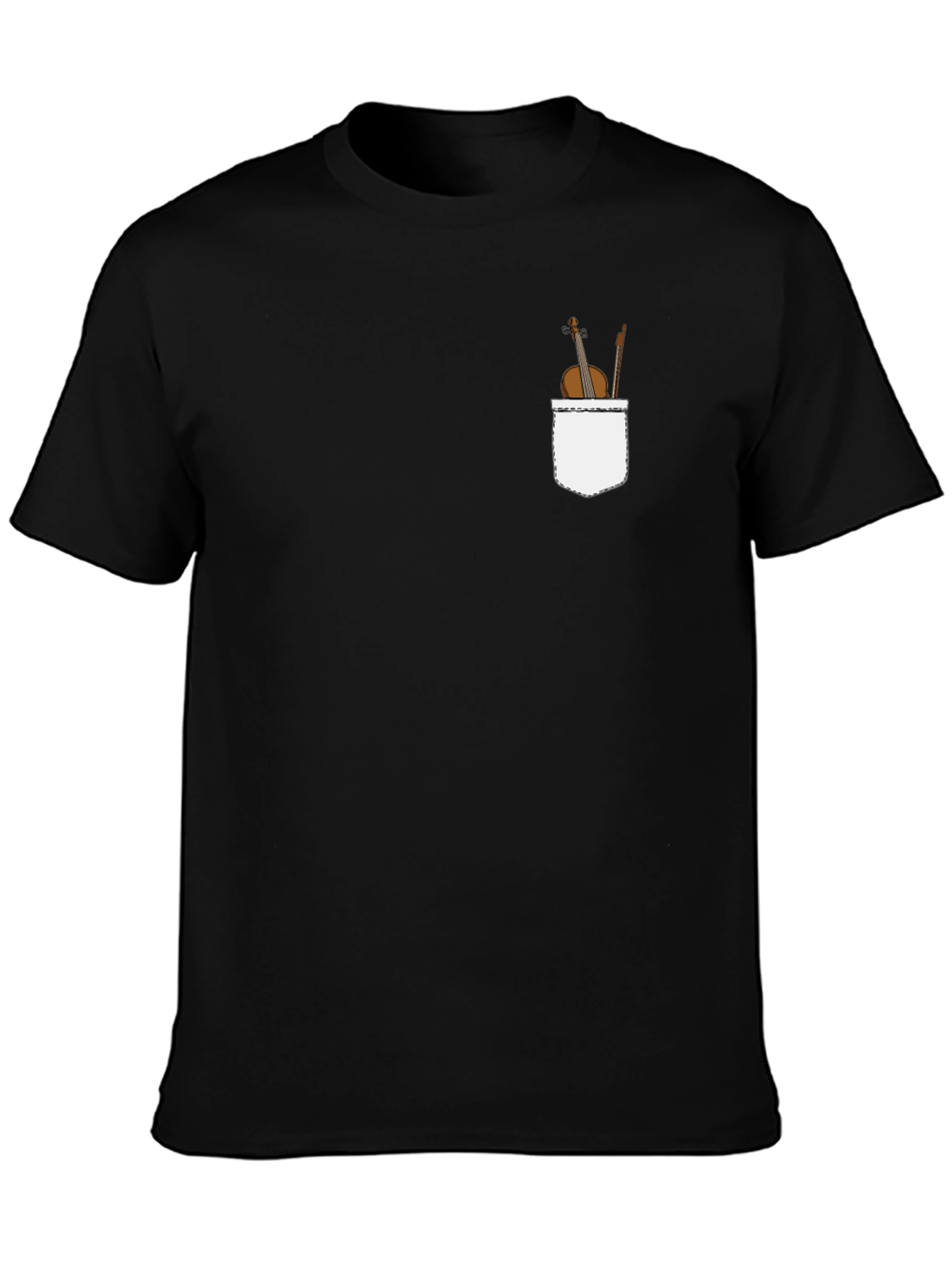 Violin Pocket Print Black T-Shirt