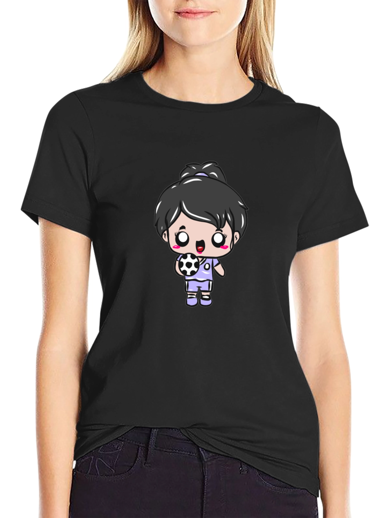 Cartoon Soccer Girl Graphic T-Shirt