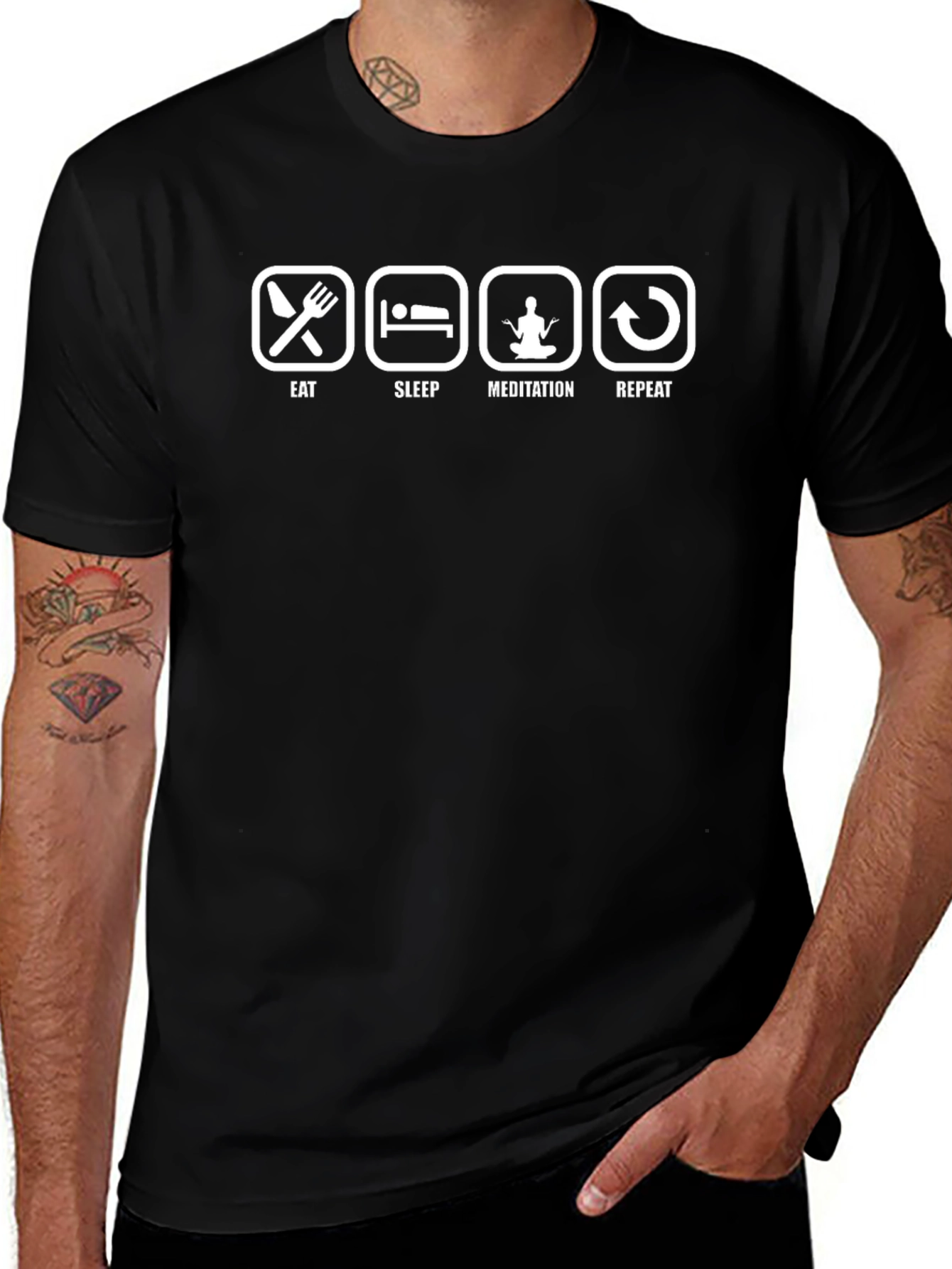 Eat Sleep Meditation Repeat Graphic T-Shirt