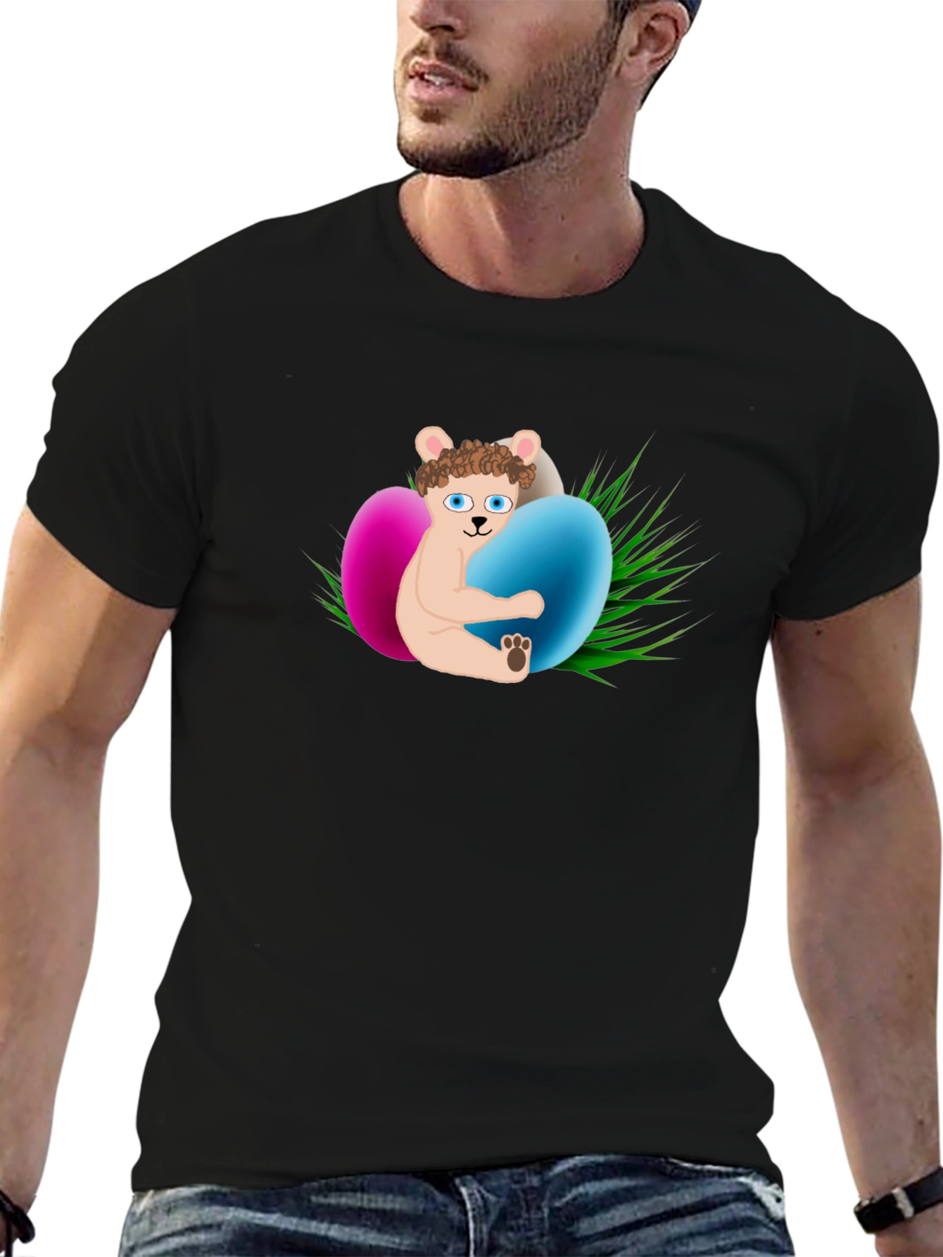 Easter Bear Hugs Eggs Black T-Shirt
