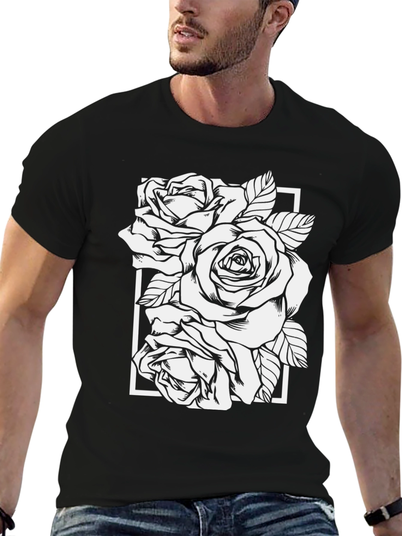 Black Rose Graphic Tee - Modern Floral Design