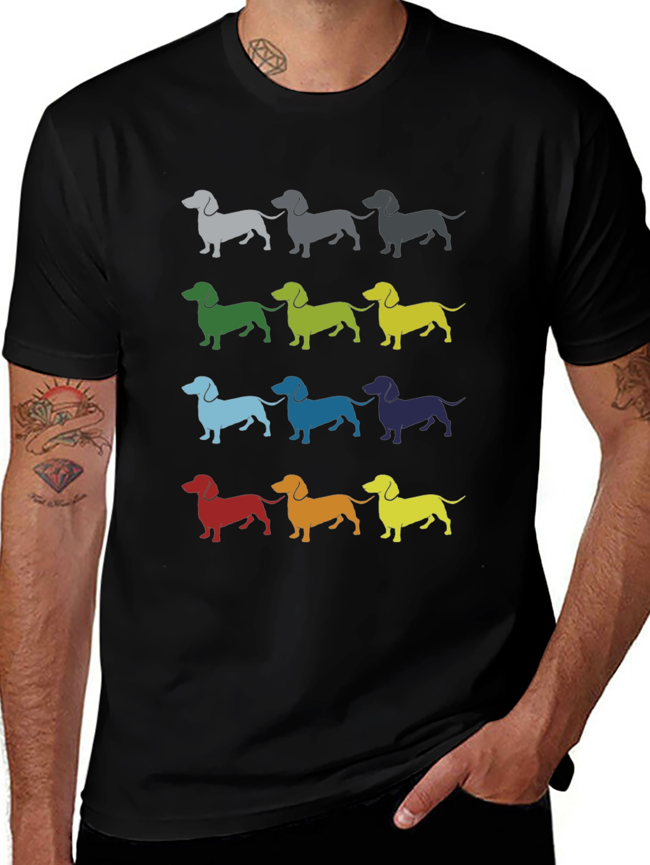 Dachshund Pattern Mens Black T-Shirt