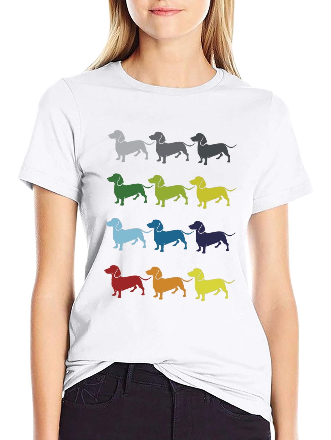 Dachshund Pattern Mens Black T-Shirt