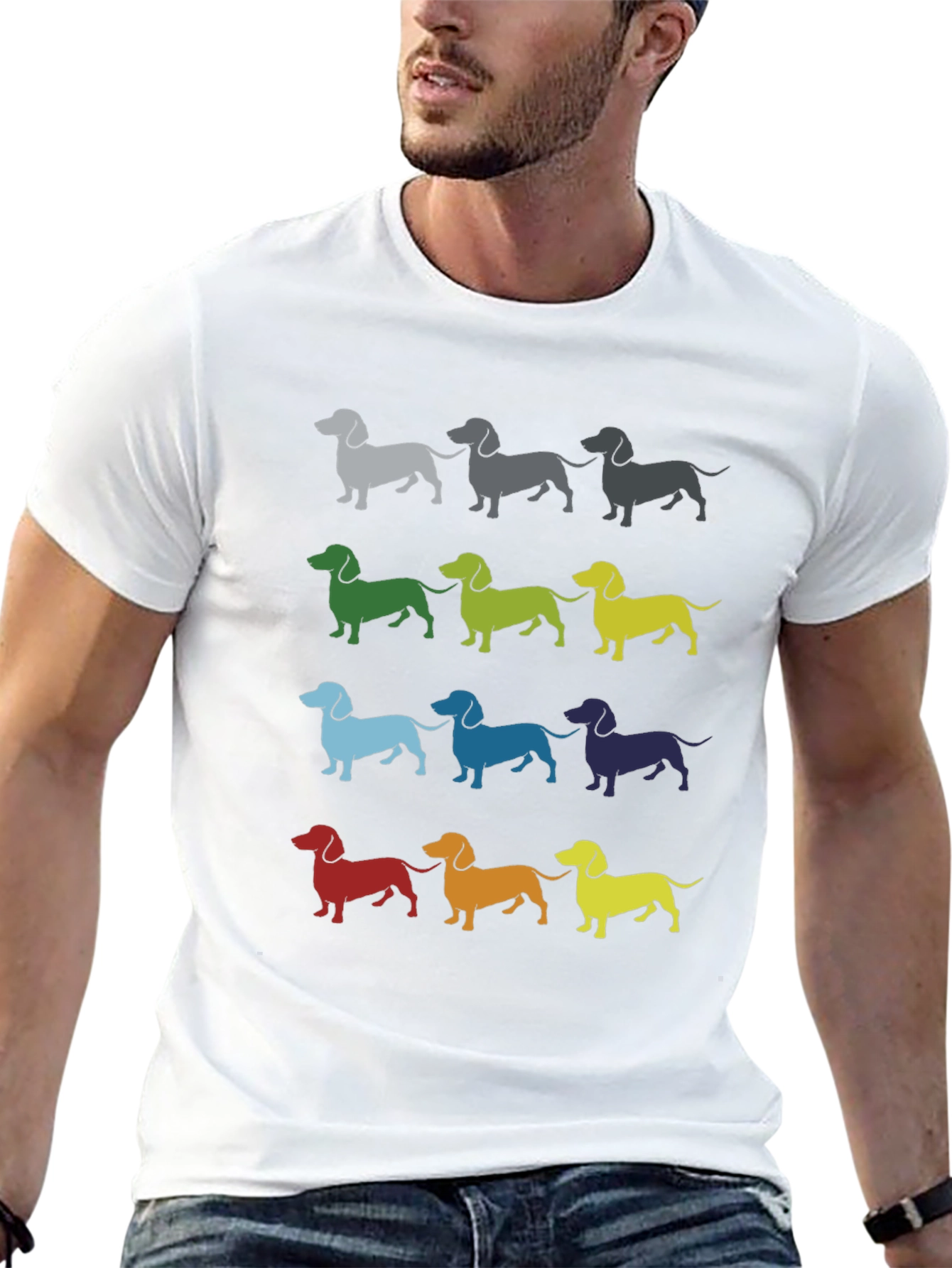 Dachshund Pattern Mens Black T-Shirt