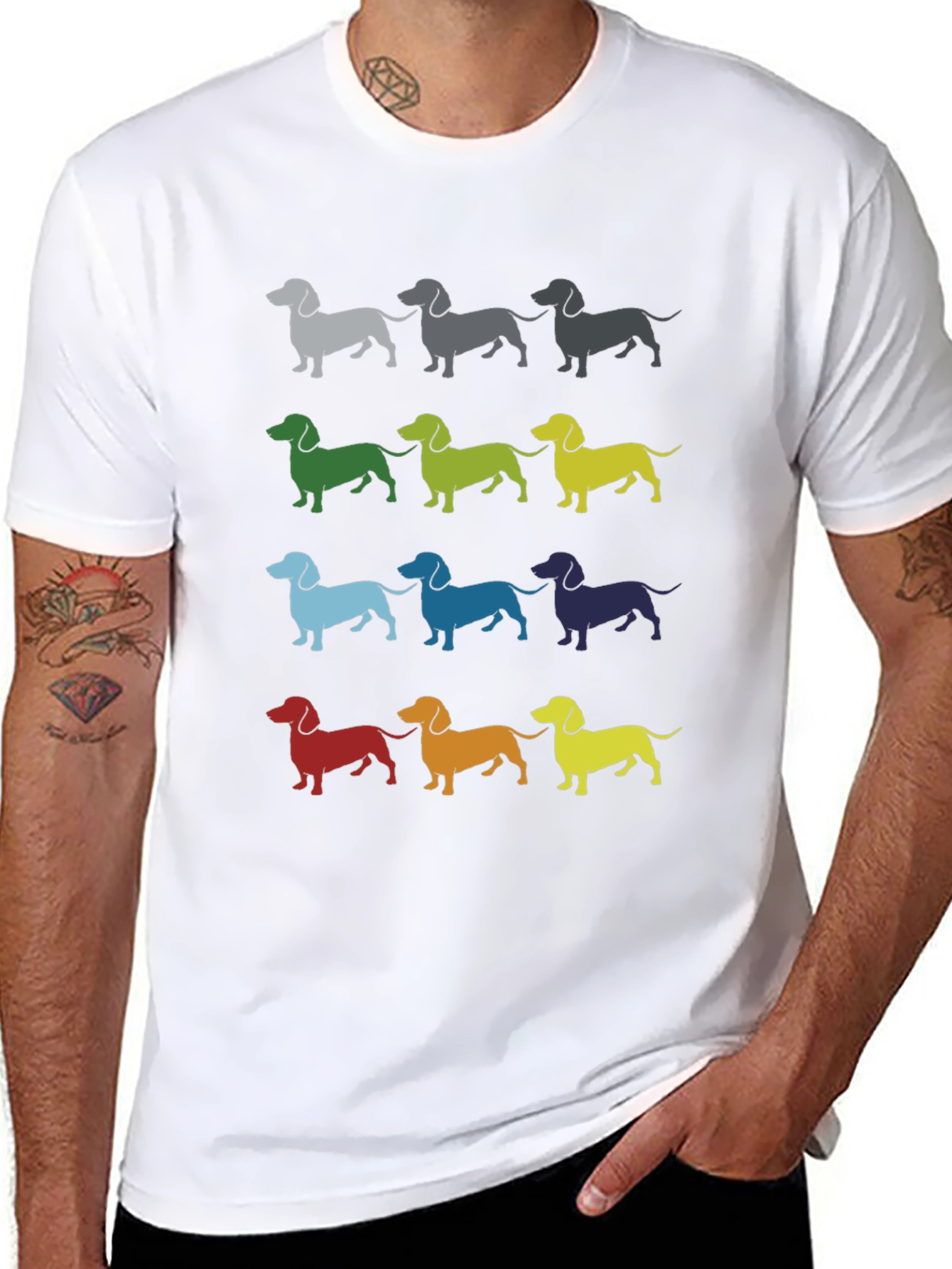 Dachshund Pattern Mens Black T-Shirt