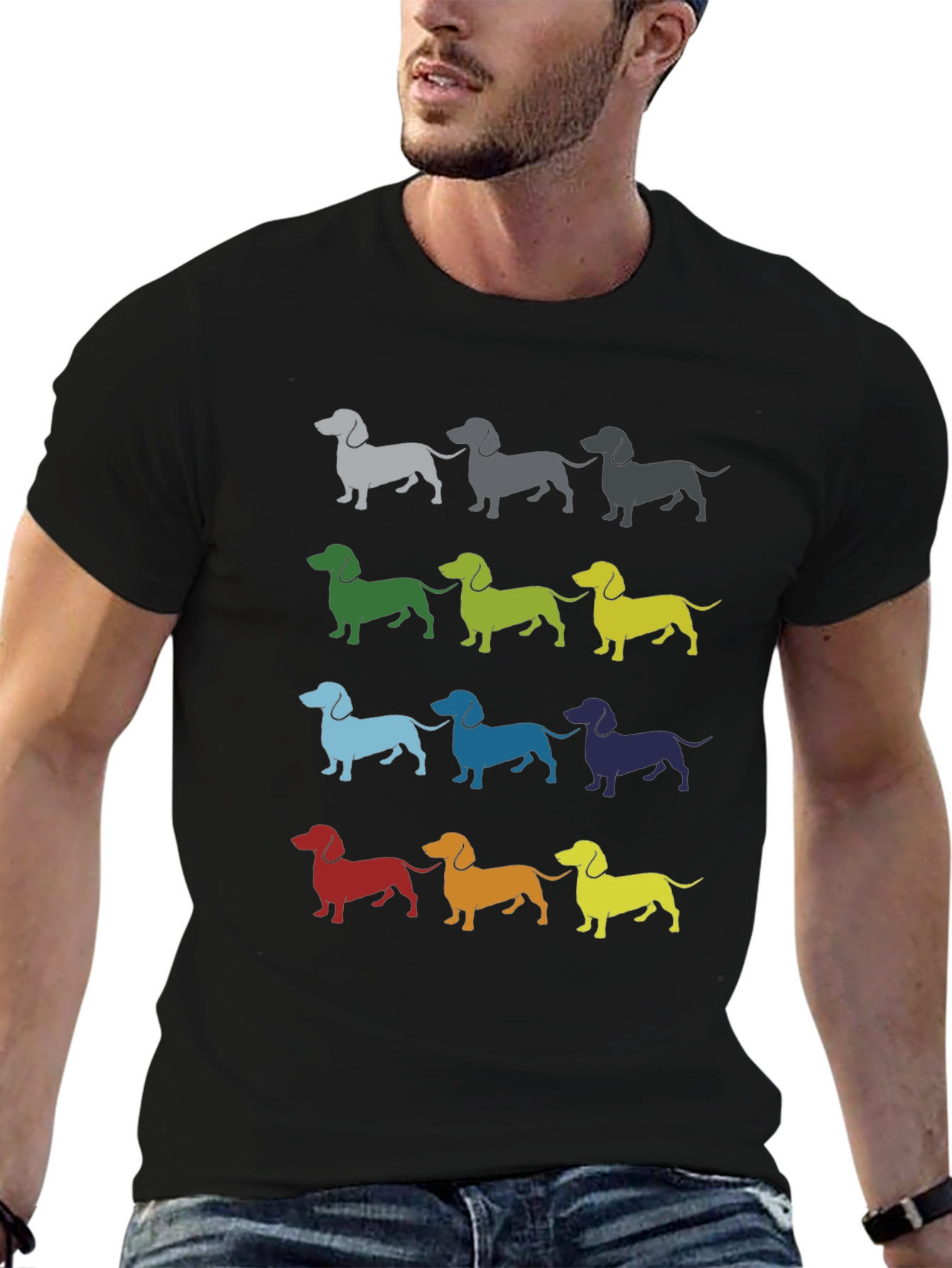 Dachshund Pattern Mens Black T-Shirt