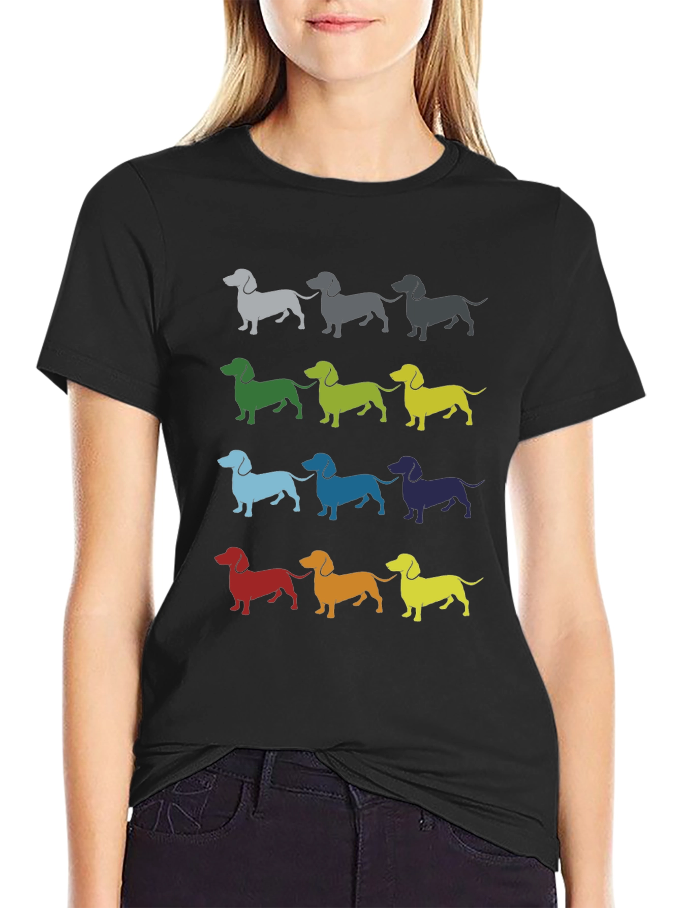 Dachshund Pattern Mens Black T-Shirt