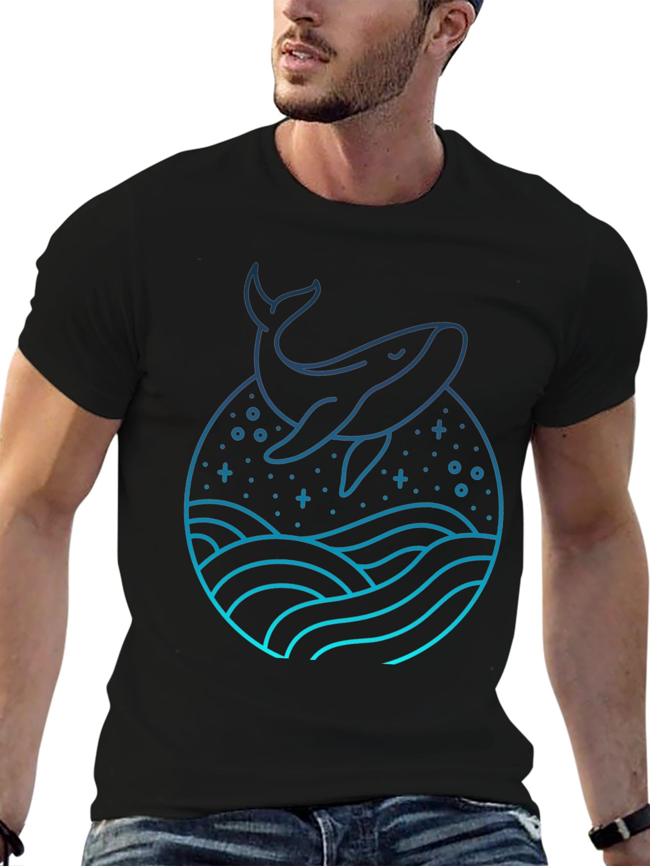 Whale Graphic Tee - Black Cotton Blend