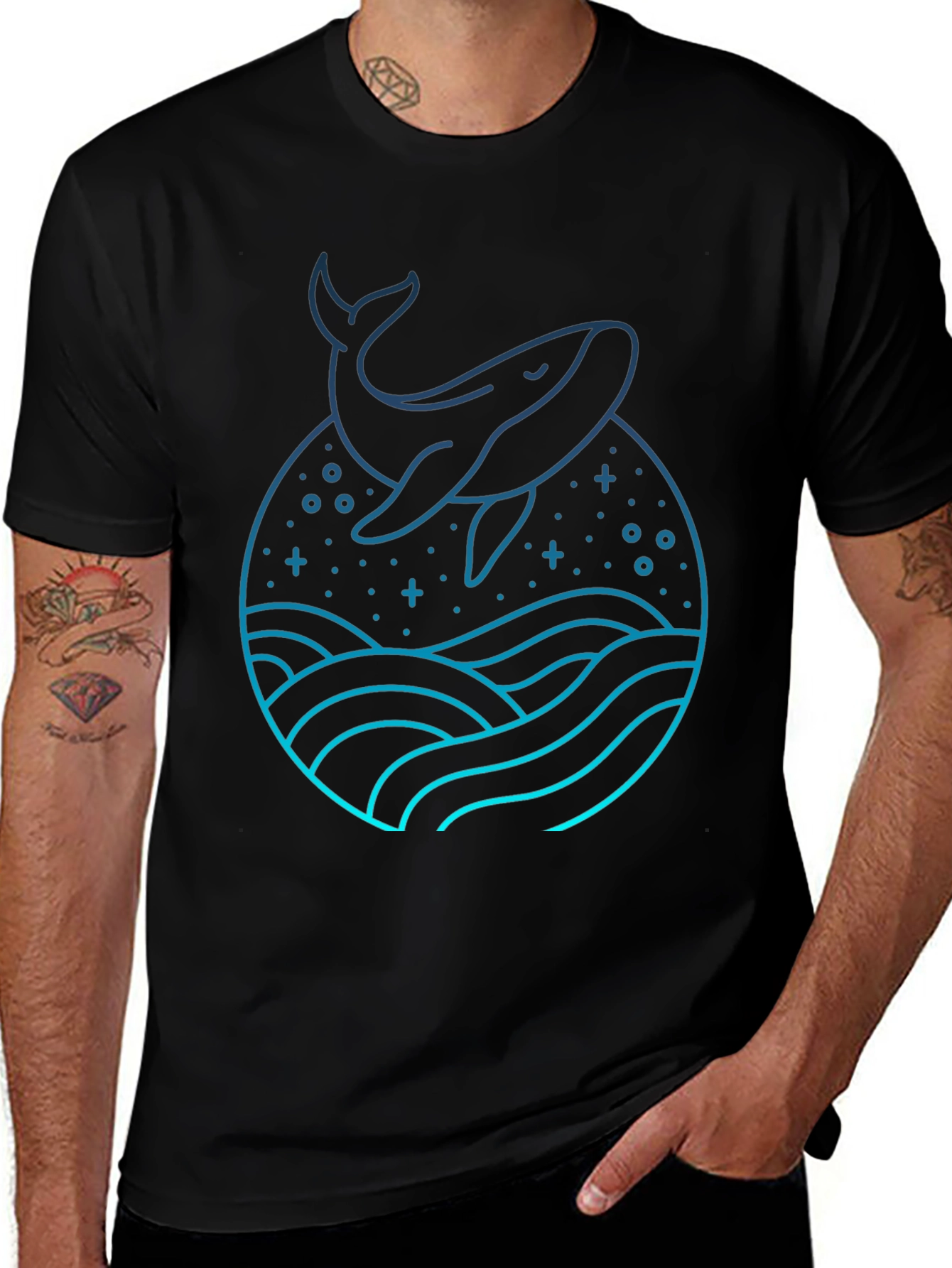 Whale Graphic Tee - Black Cotton Blend