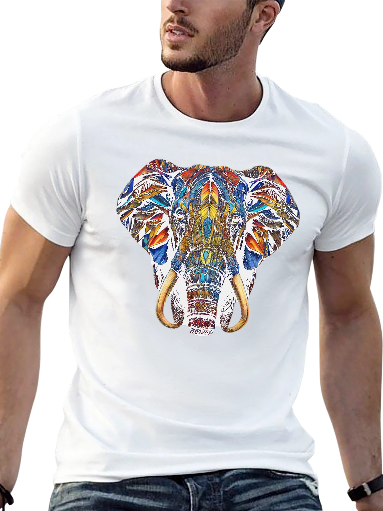 Elephant Graphic Print Crew Neck T-Shirt