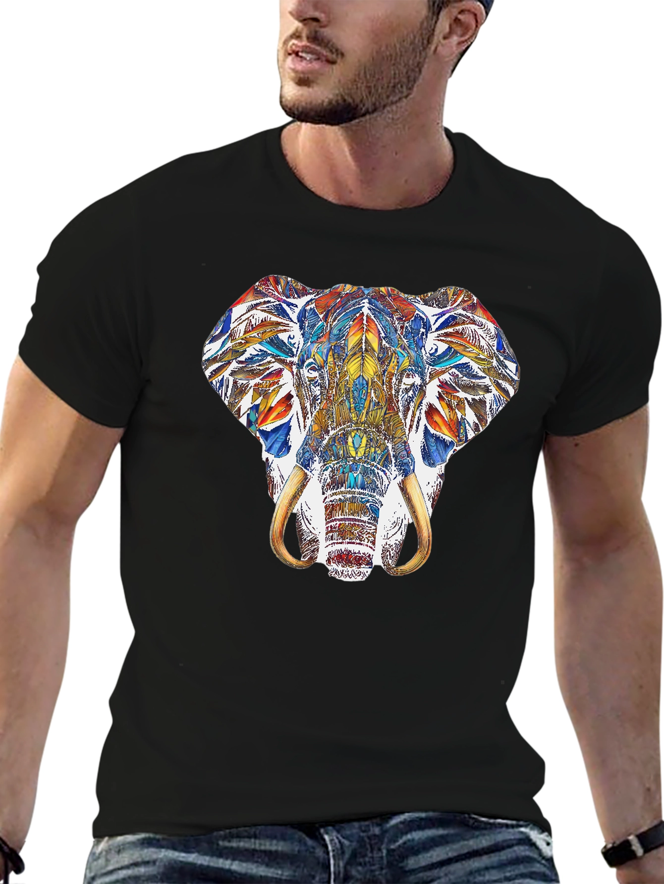 Elephant Graphic Print Crew Neck T-Shirt
