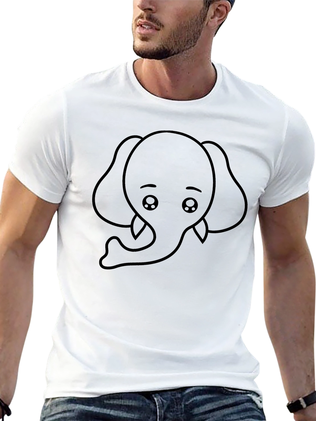 Cute Elephant Outline T-Shirt - Mens