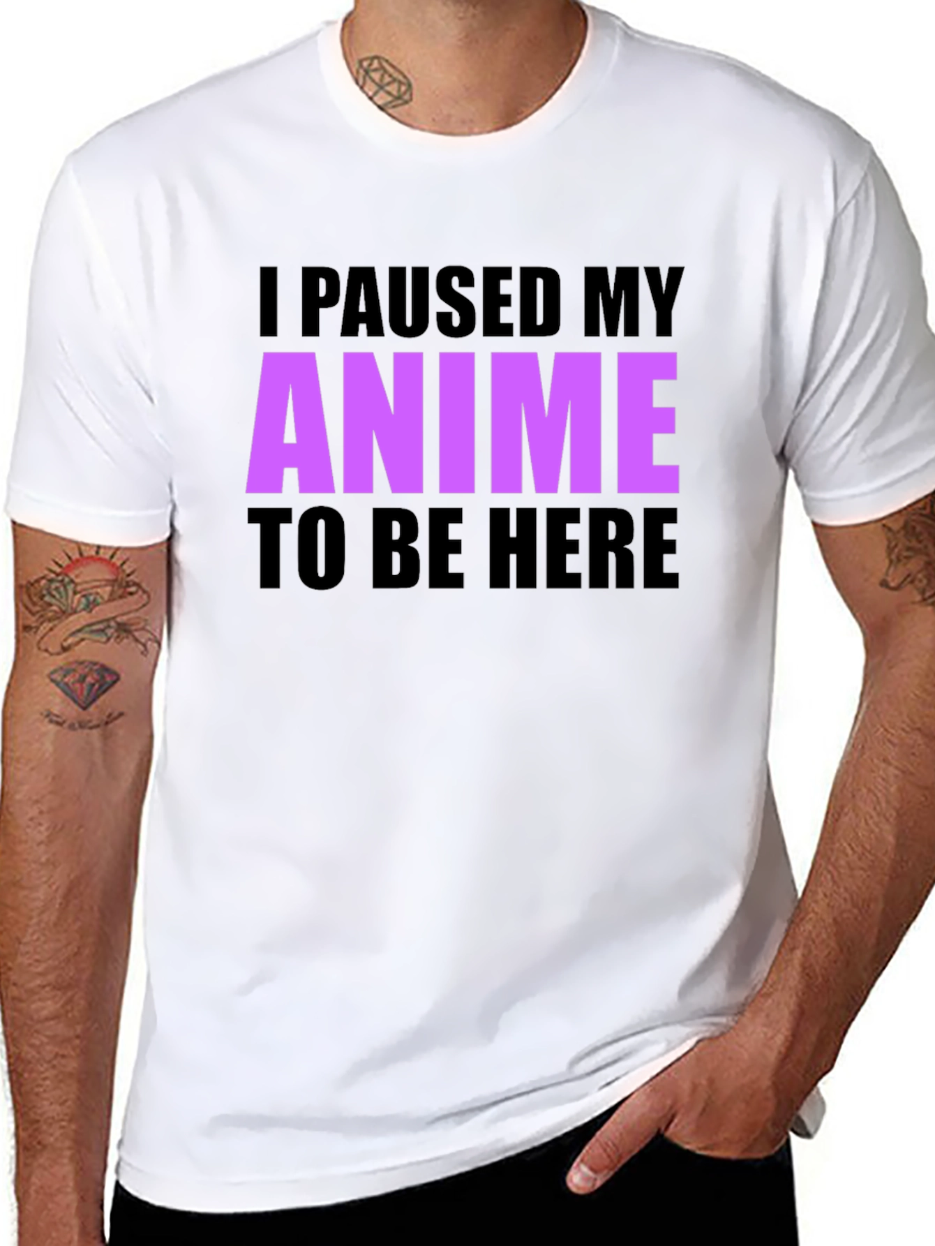 Anime Paused Graphic T-Shirt - Casual Crew Neck Tee