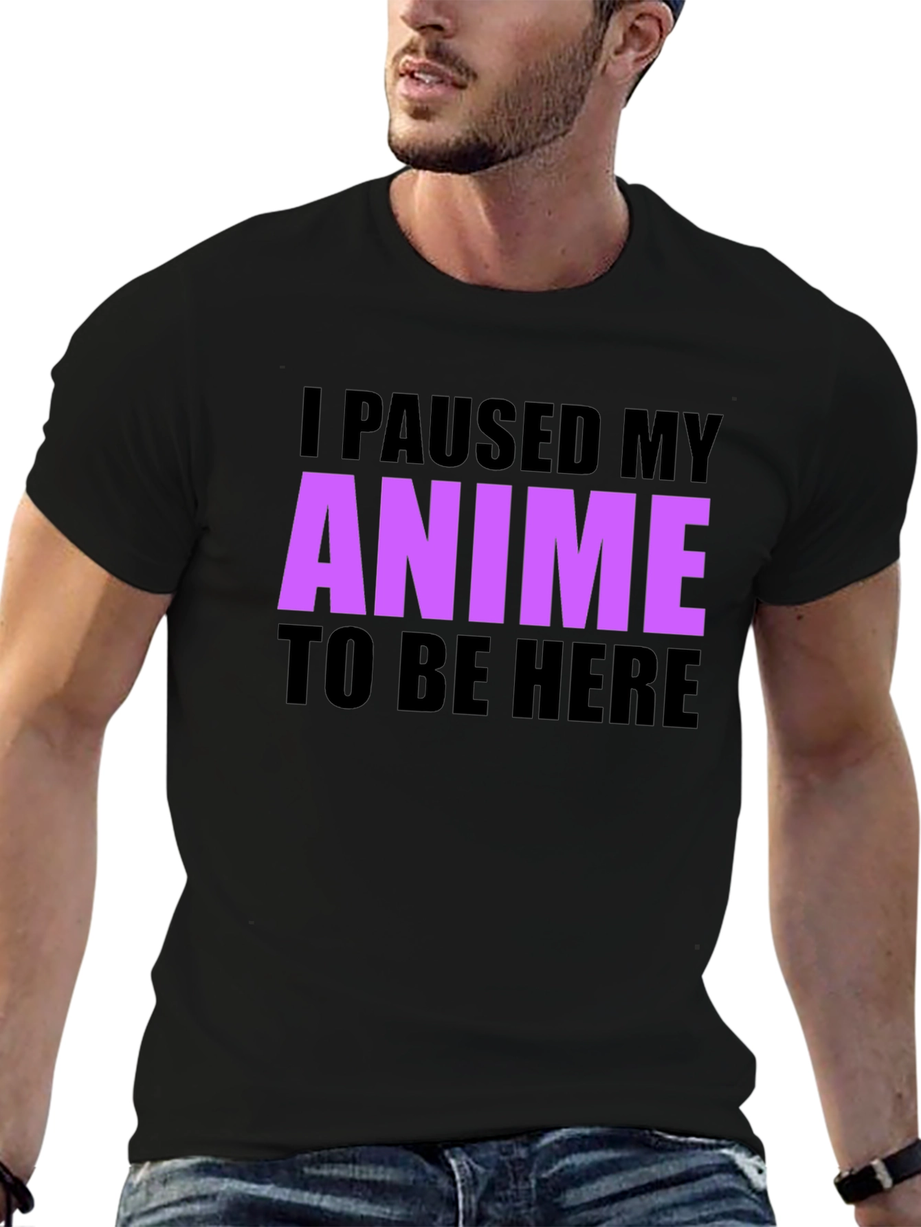 Anime Paused Graphic T-Shirt - Casual Crew Neck Tee