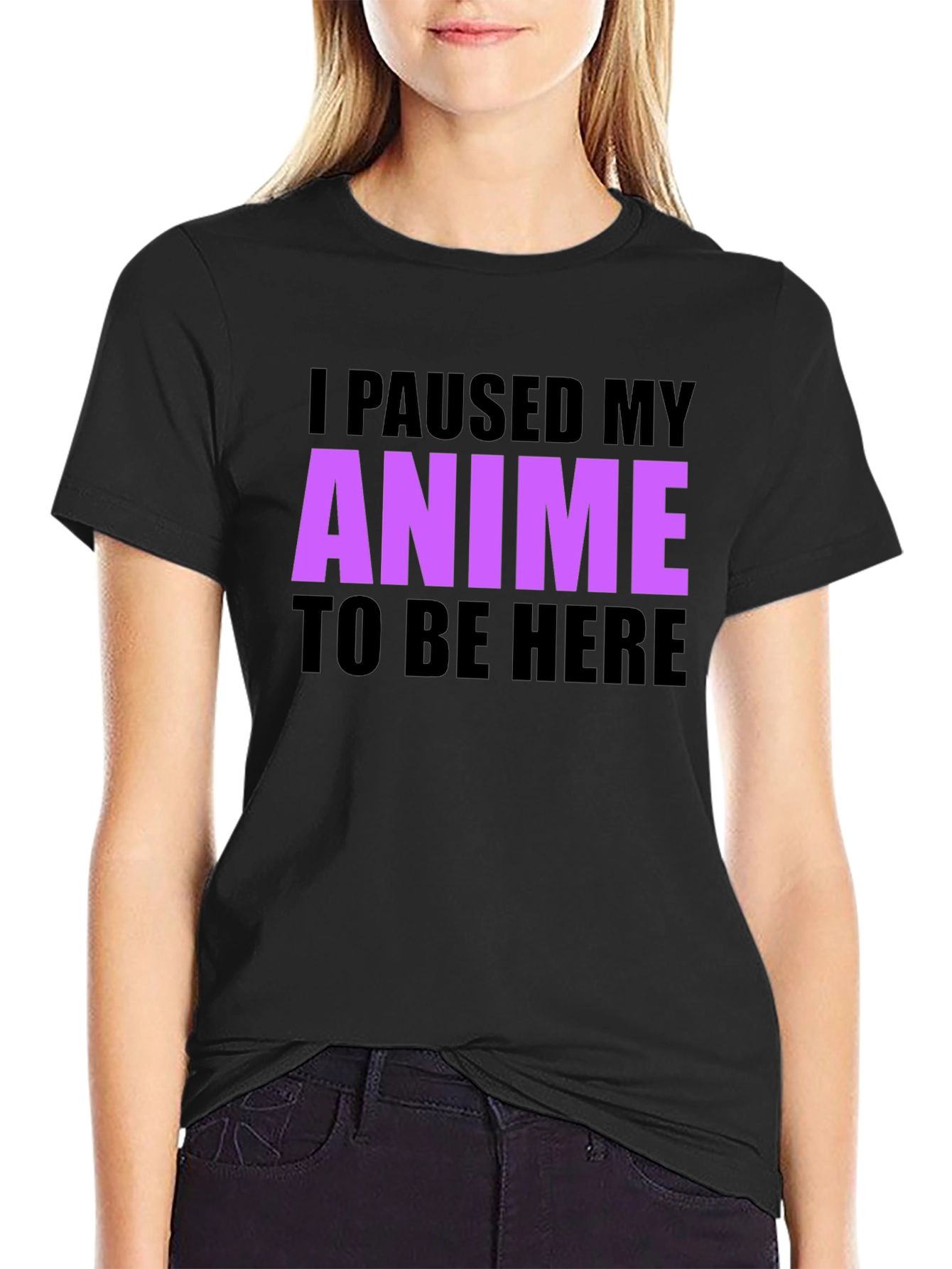 Anime Paused Graphic T-Shirt - Casual Crew Neck Tee