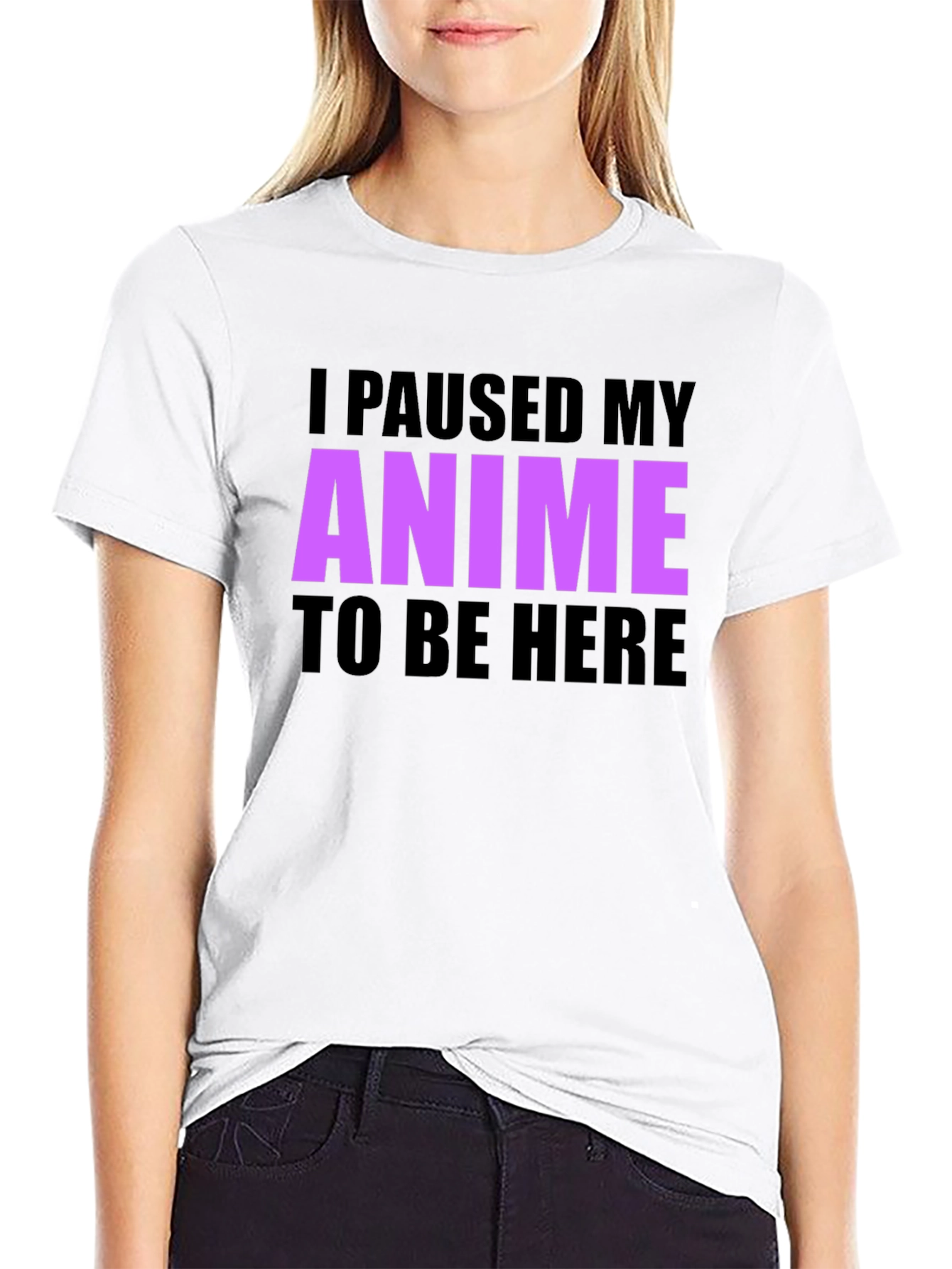 Anime Paused Graphic T-Shirt - Casual Crew Neck Tee
