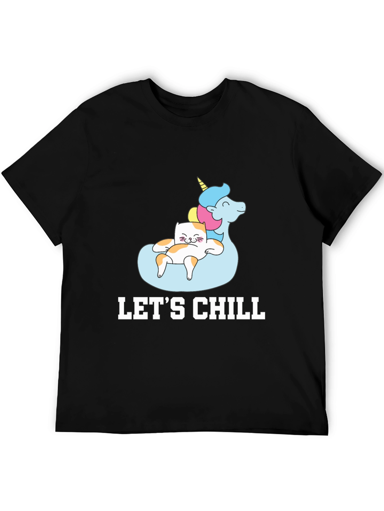 Lets Chill Cat Unicorn Black T-Shirt