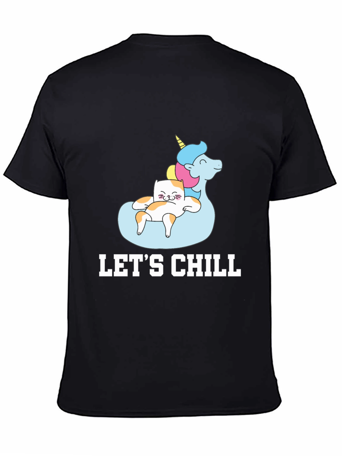 Lets Chill Cat Unicorn Black T-Shirt