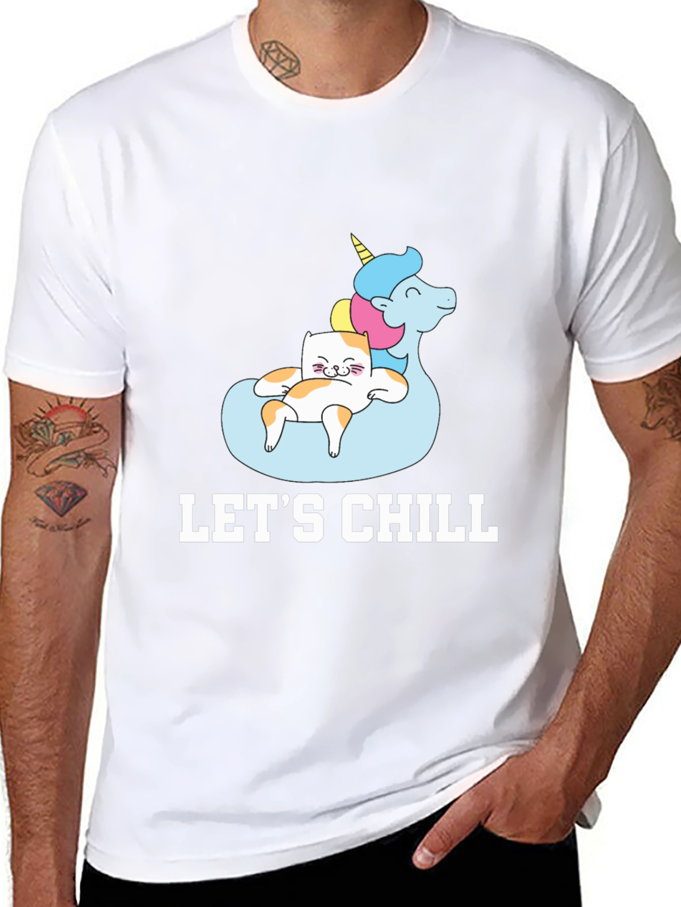 Lets Chill Cat Unicorn Black T-Shirt