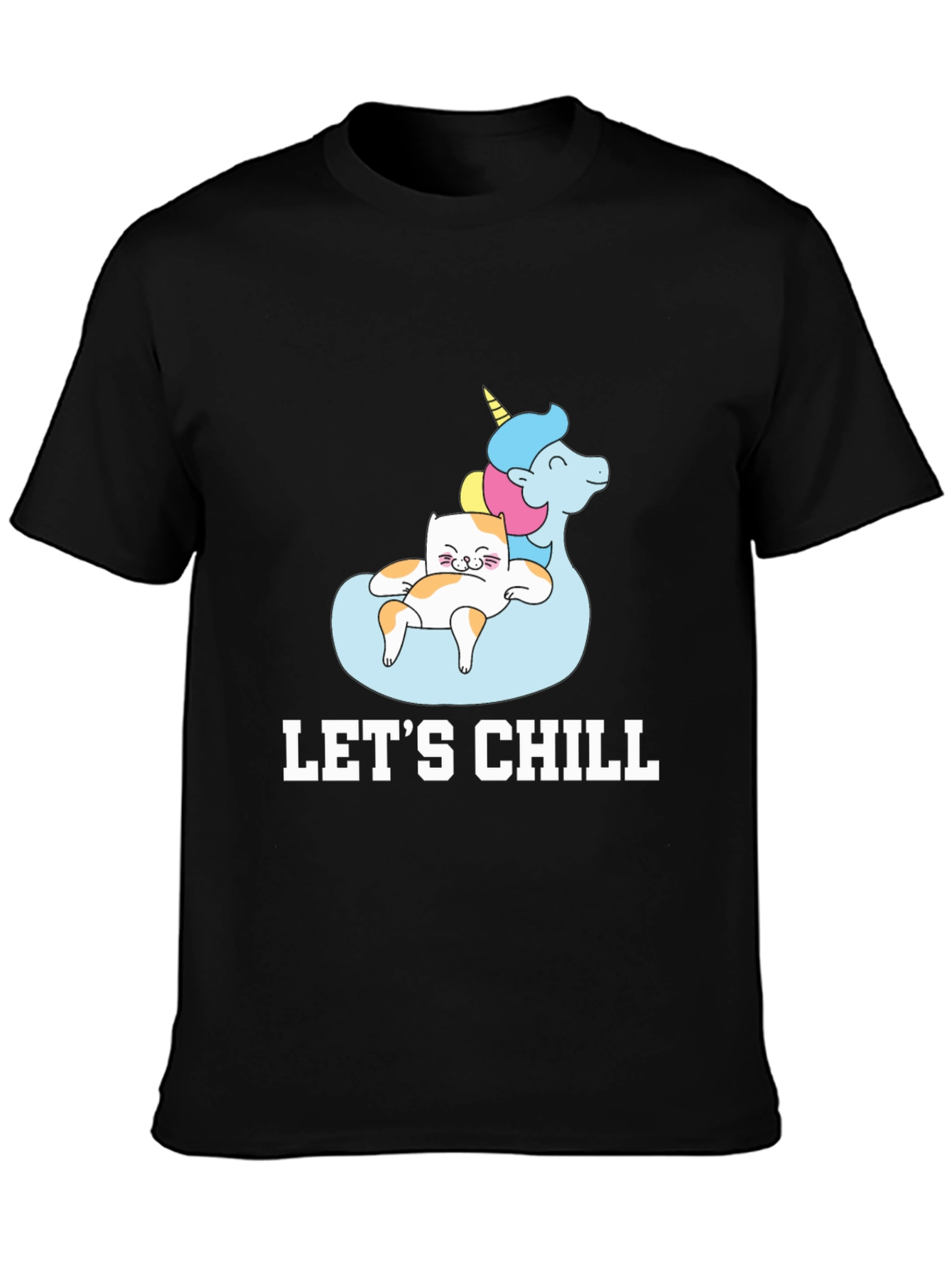 Lets Chill Cat Unicorn Black T-Shirt