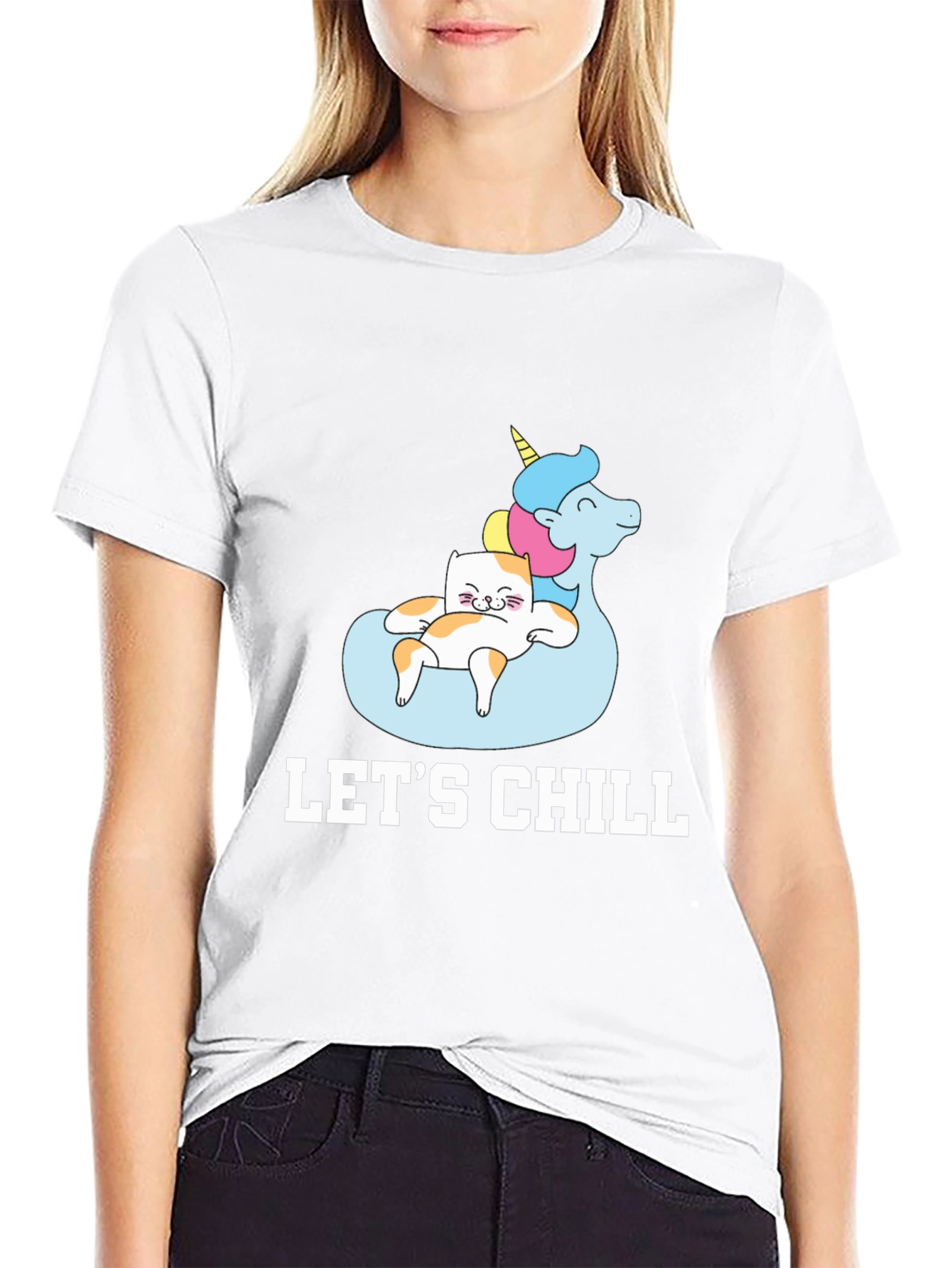 Lets Chill Cat Unicorn Black T-Shirt