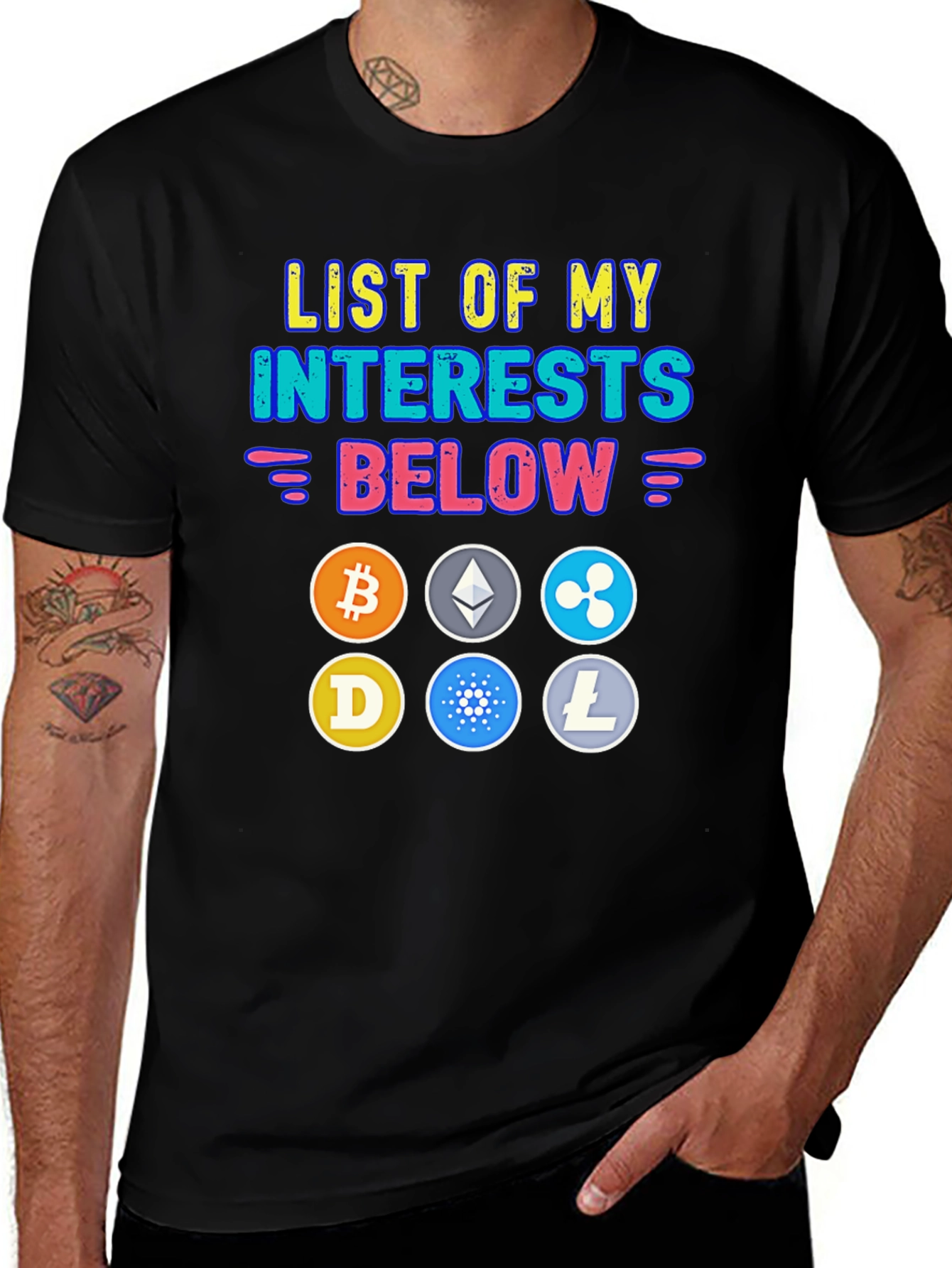 Crypto Interests T-Shirt - Bitcoin Ethereum Cryptocurrency Tee