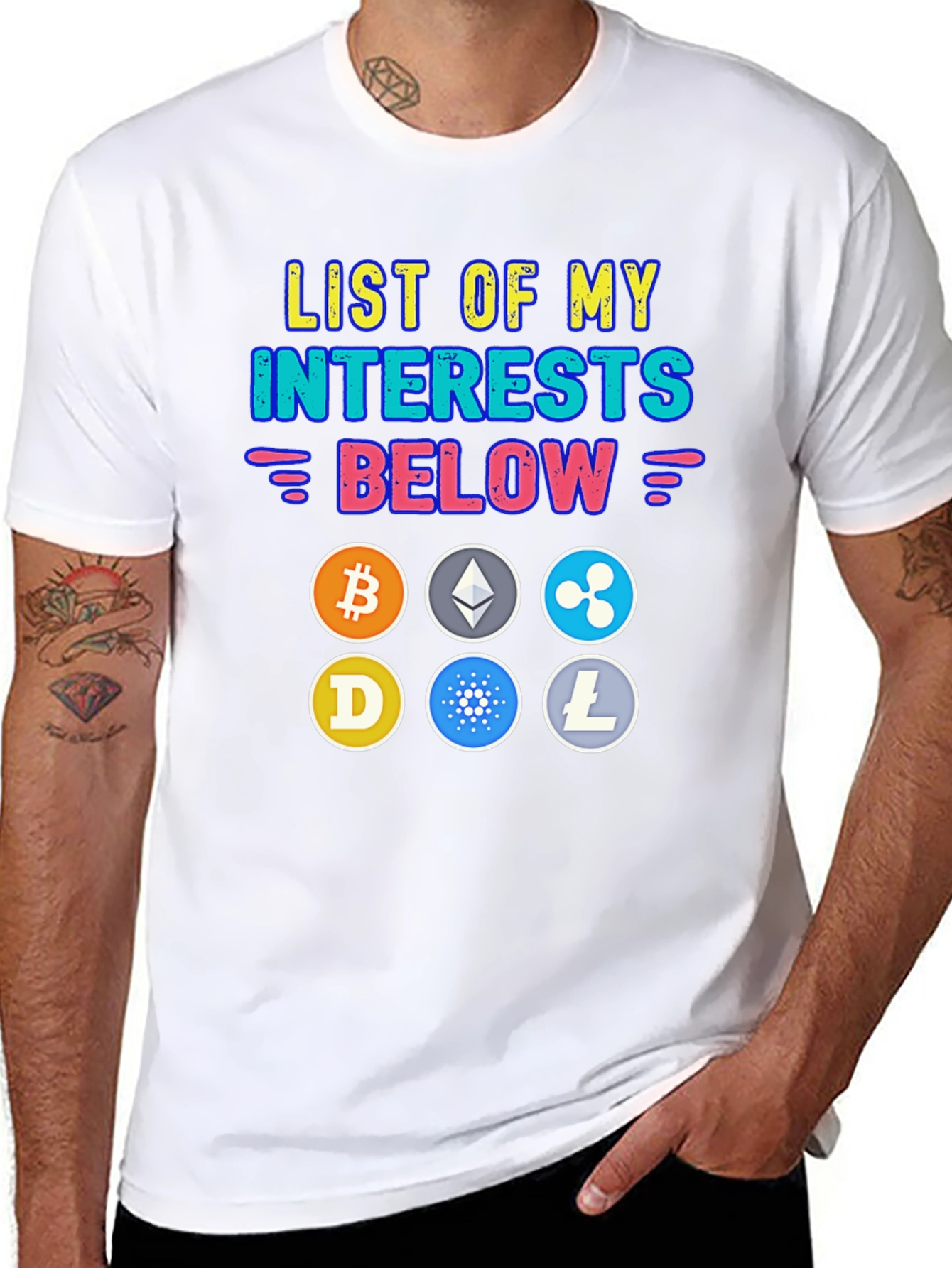 Crypto Interests T-Shirt - Bitcoin Ethereum Cryptocurrency Tee