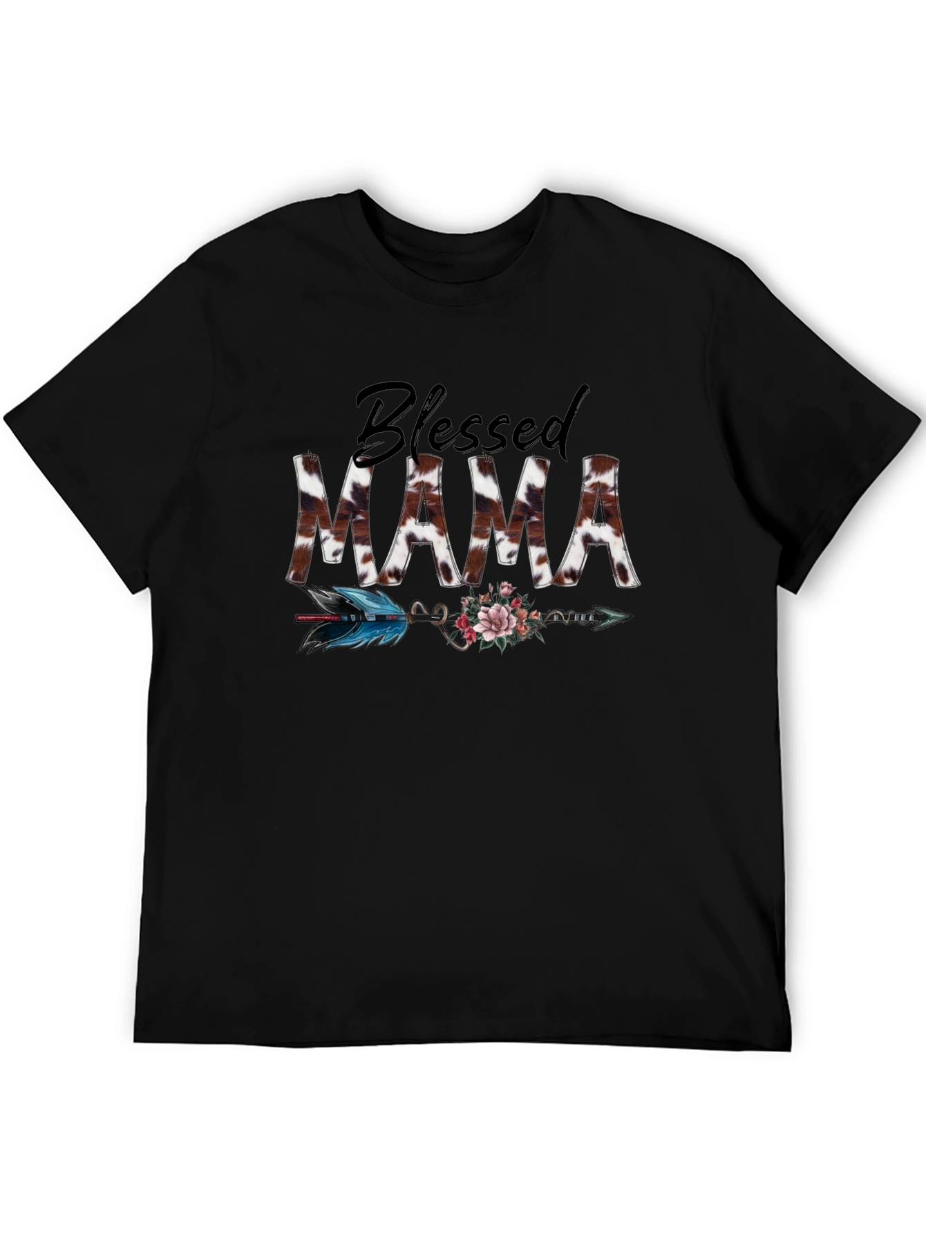 Blessed Mama Cow Print Arrow T-Shirt