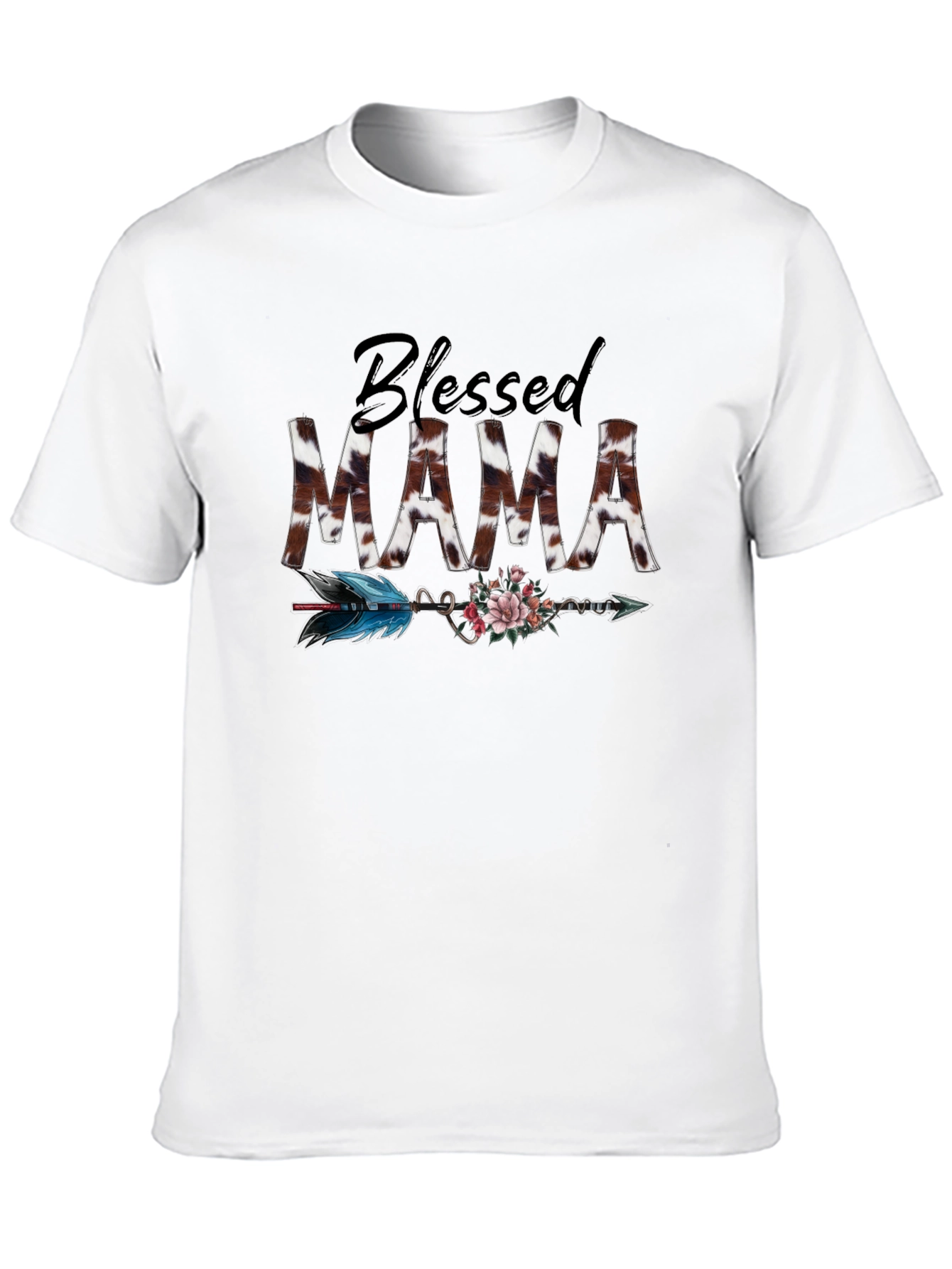 Blessed Mama Cow Print Arrow T-Shirt