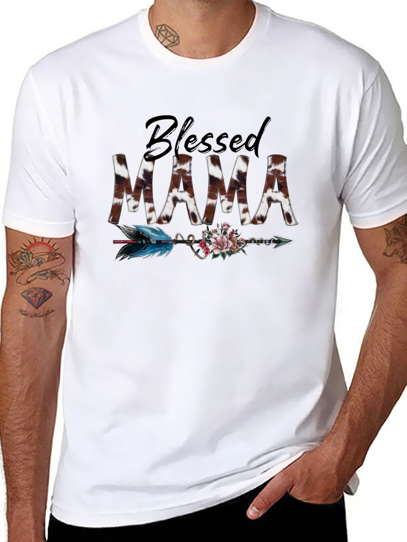 Blessed Mama Cow Print Arrow T-Shirt