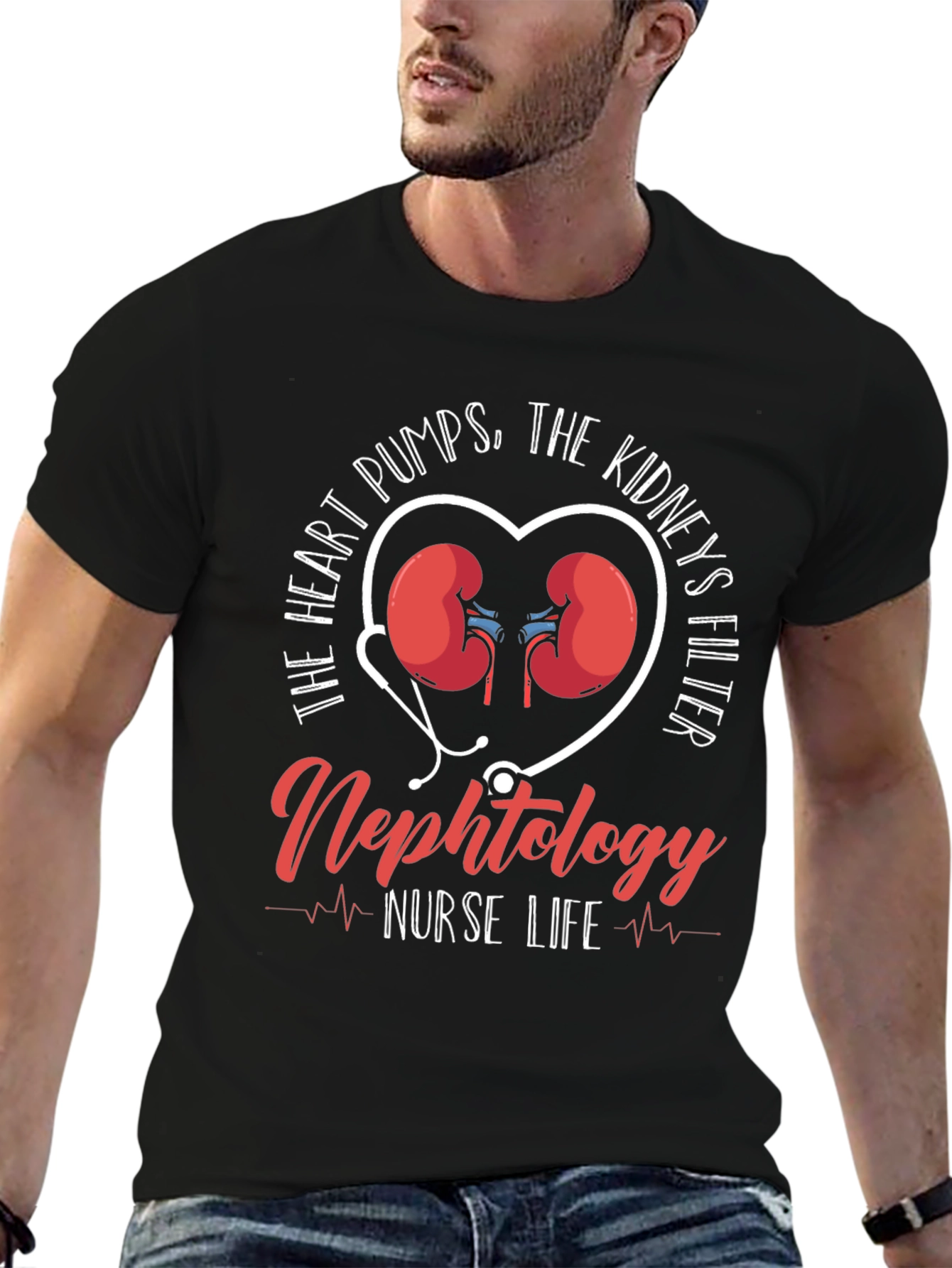 Nephrology Nurse Life T-Shirt - Heart & Kidney Design