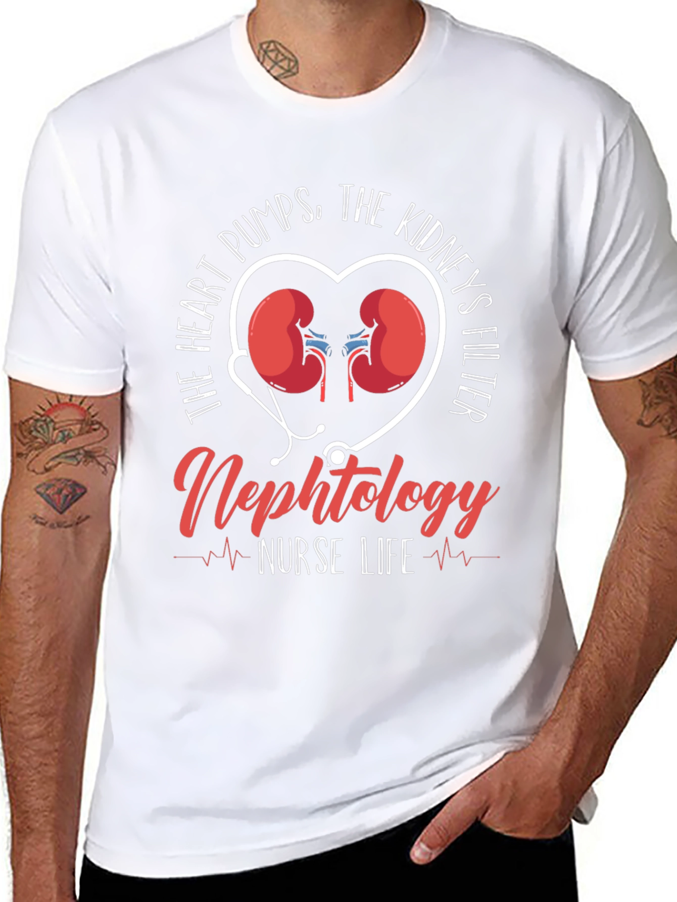 Nephrology Nurse Life T-Shirt - Heart & Kidney Design