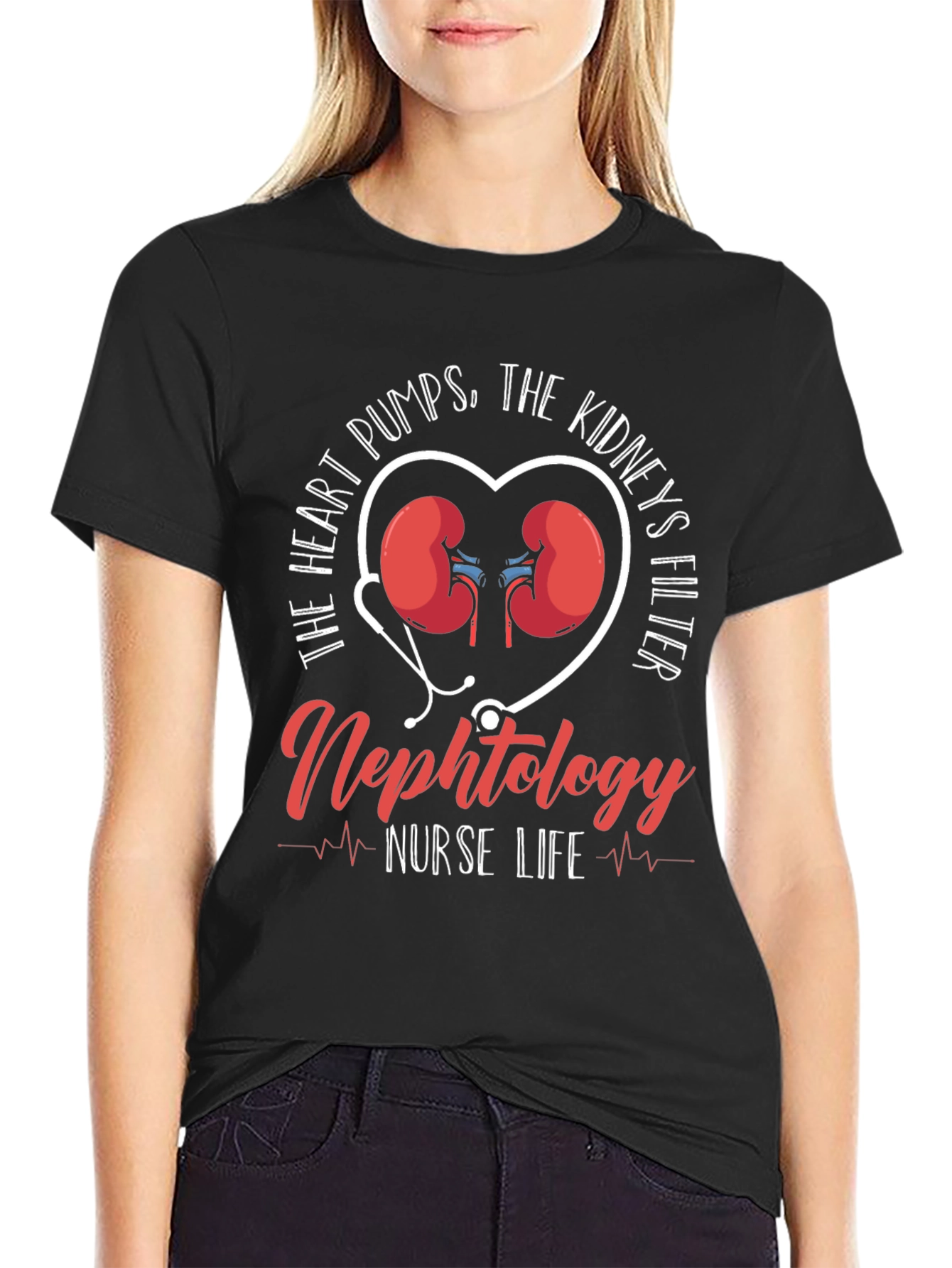 Nephrology Nurse Life T-Shirt - Heart & Kidney Design