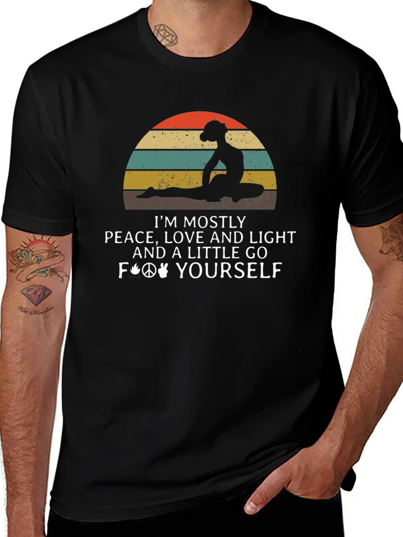 Peace Love Yoga Black Graphic T-Shirt