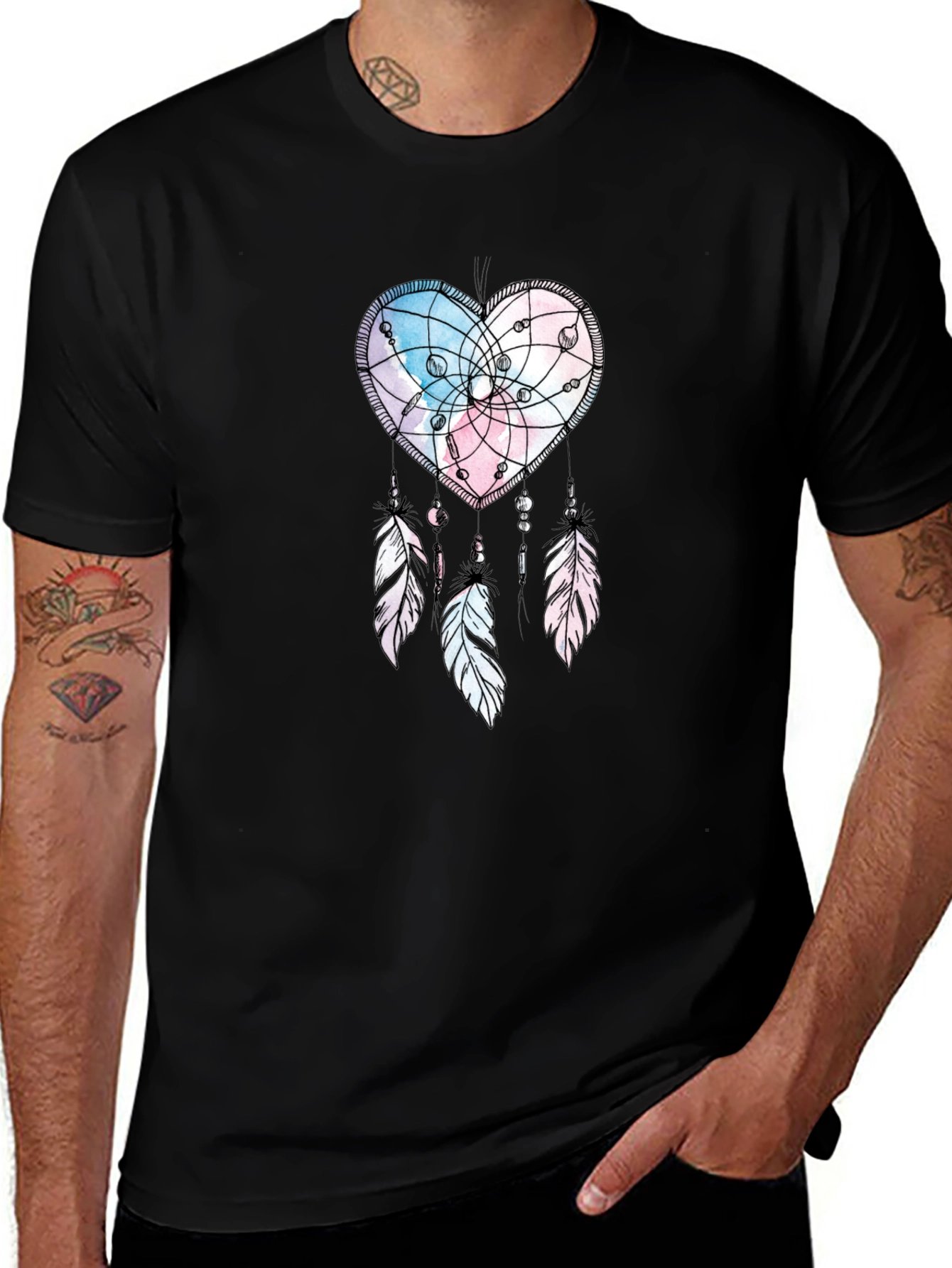 Heart Dreamcatcher Graphic Print T-Shirt - Stylish Tee