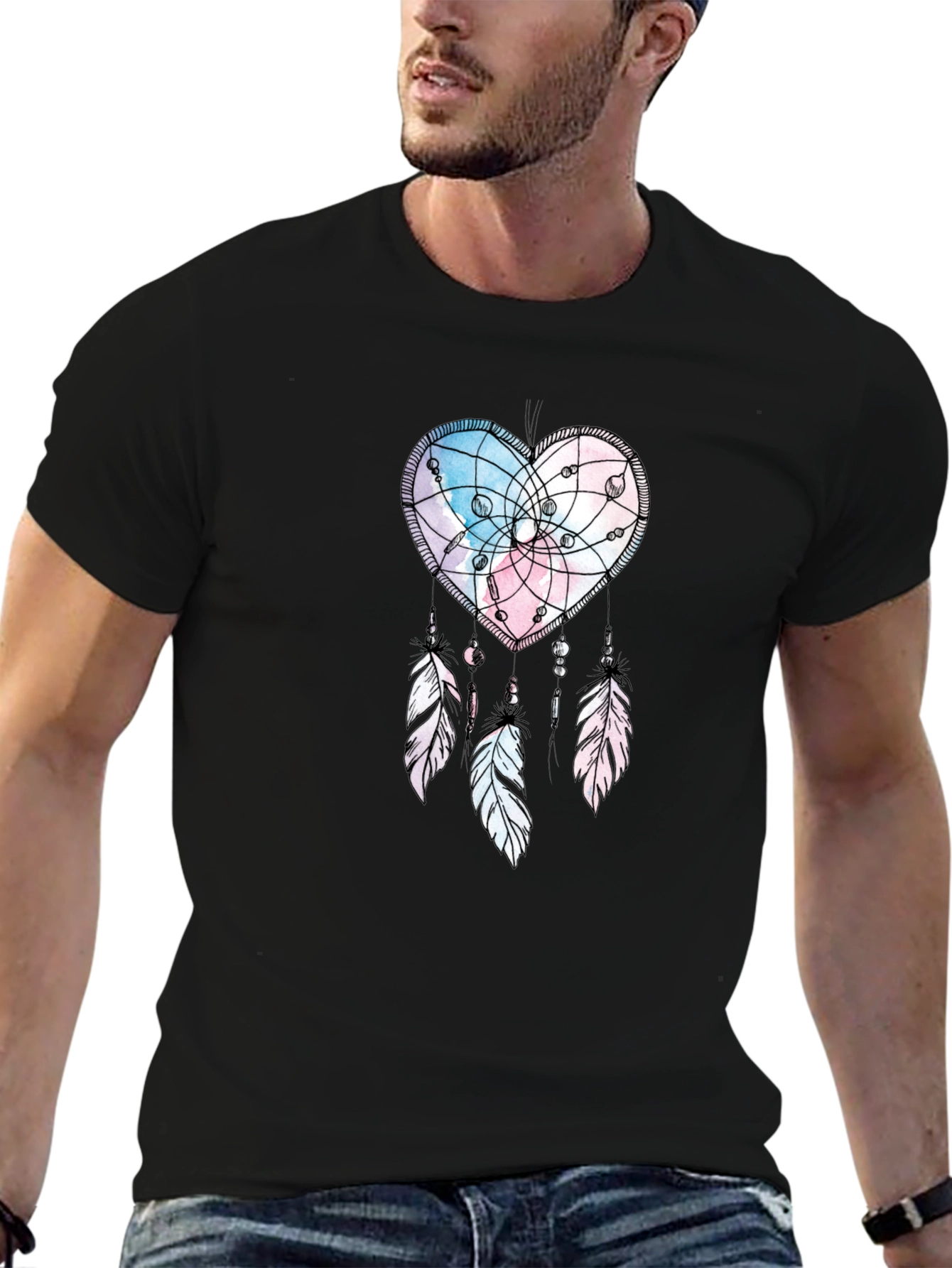 Heart Dreamcatcher Graphic Print T-Shirt - Stylish Tee