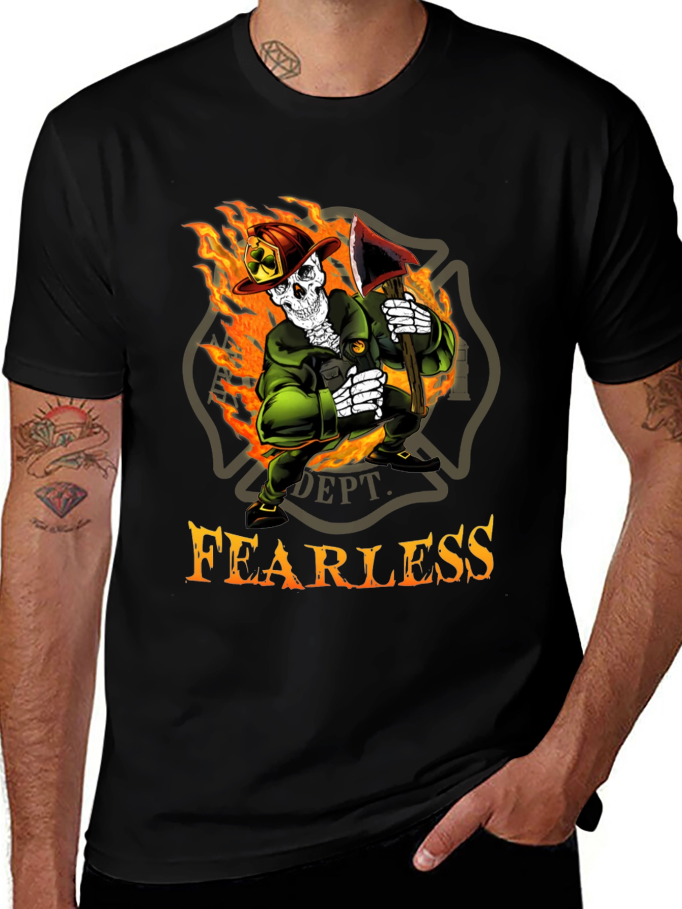 Fearless Firefighter Skeleton Graphic T-Shirt