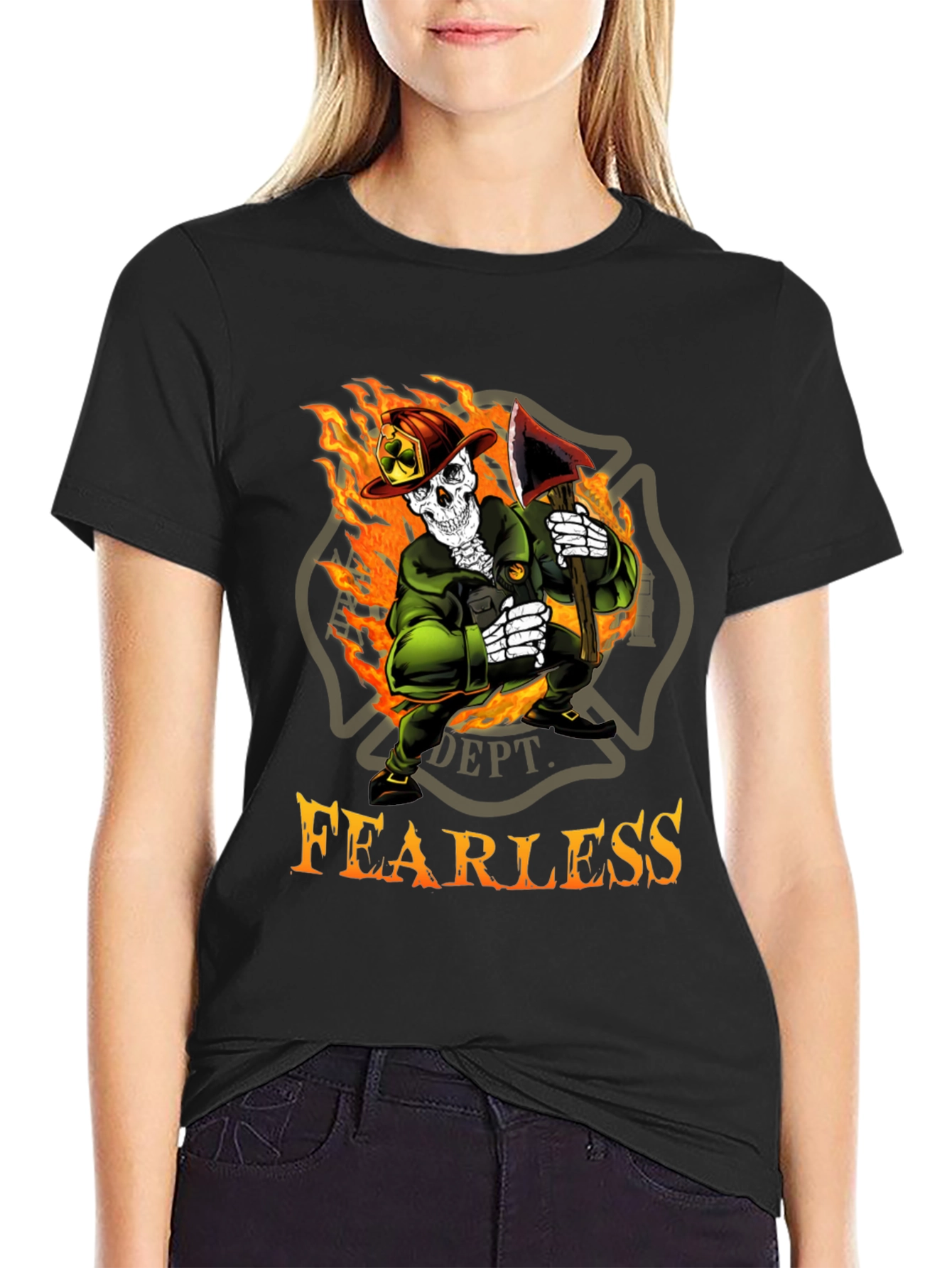 Fearless Firefighter Skeleton Graphic T-Shirt