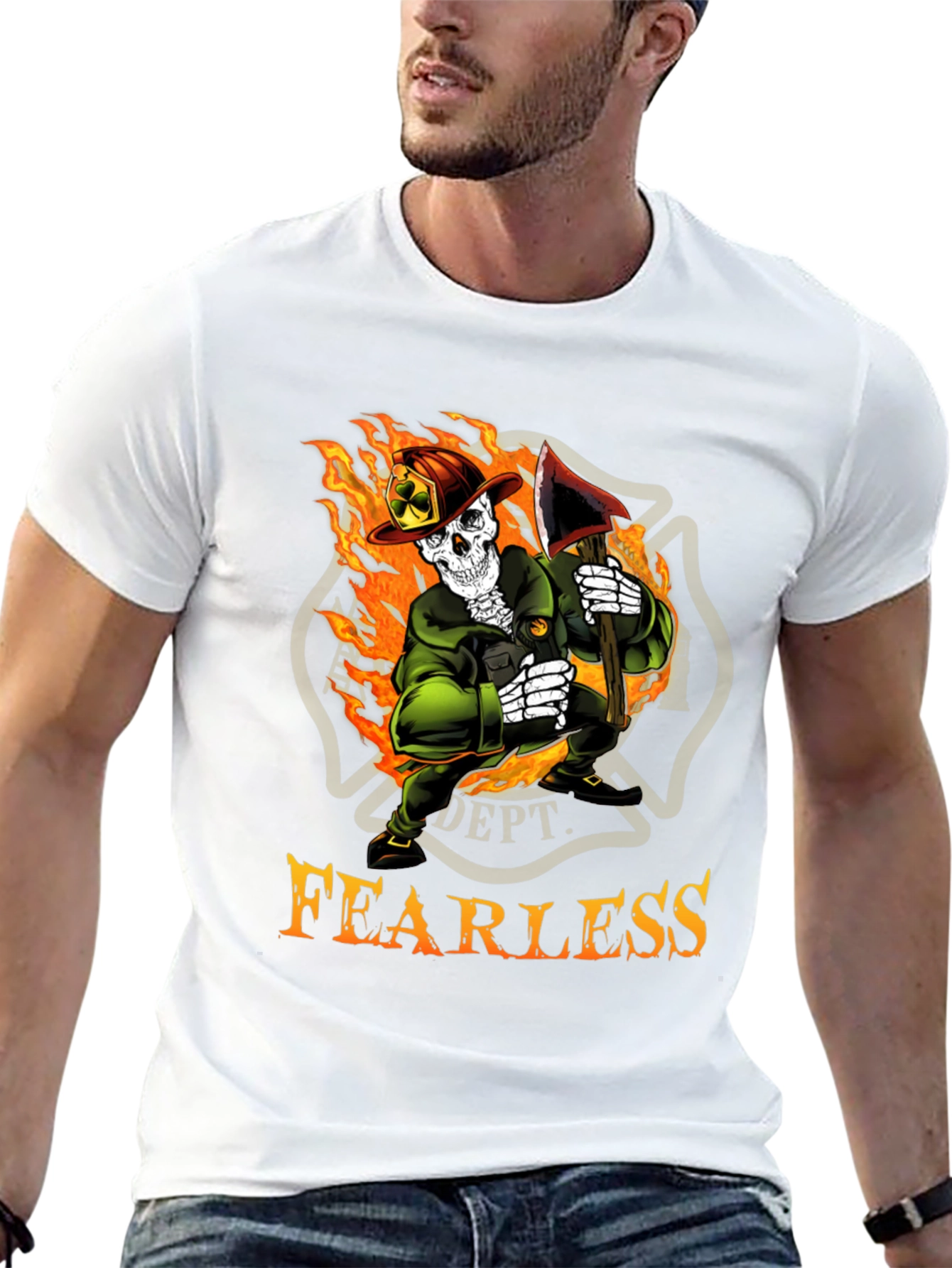 Fearless Firefighter Skeleton Graphic T-Shirt