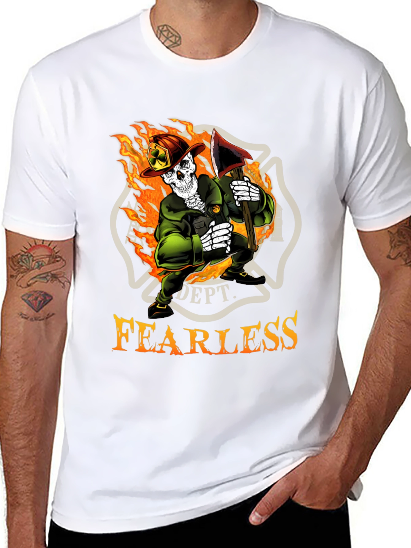 Fearless Firefighter Skeleton Graphic T-Shirt