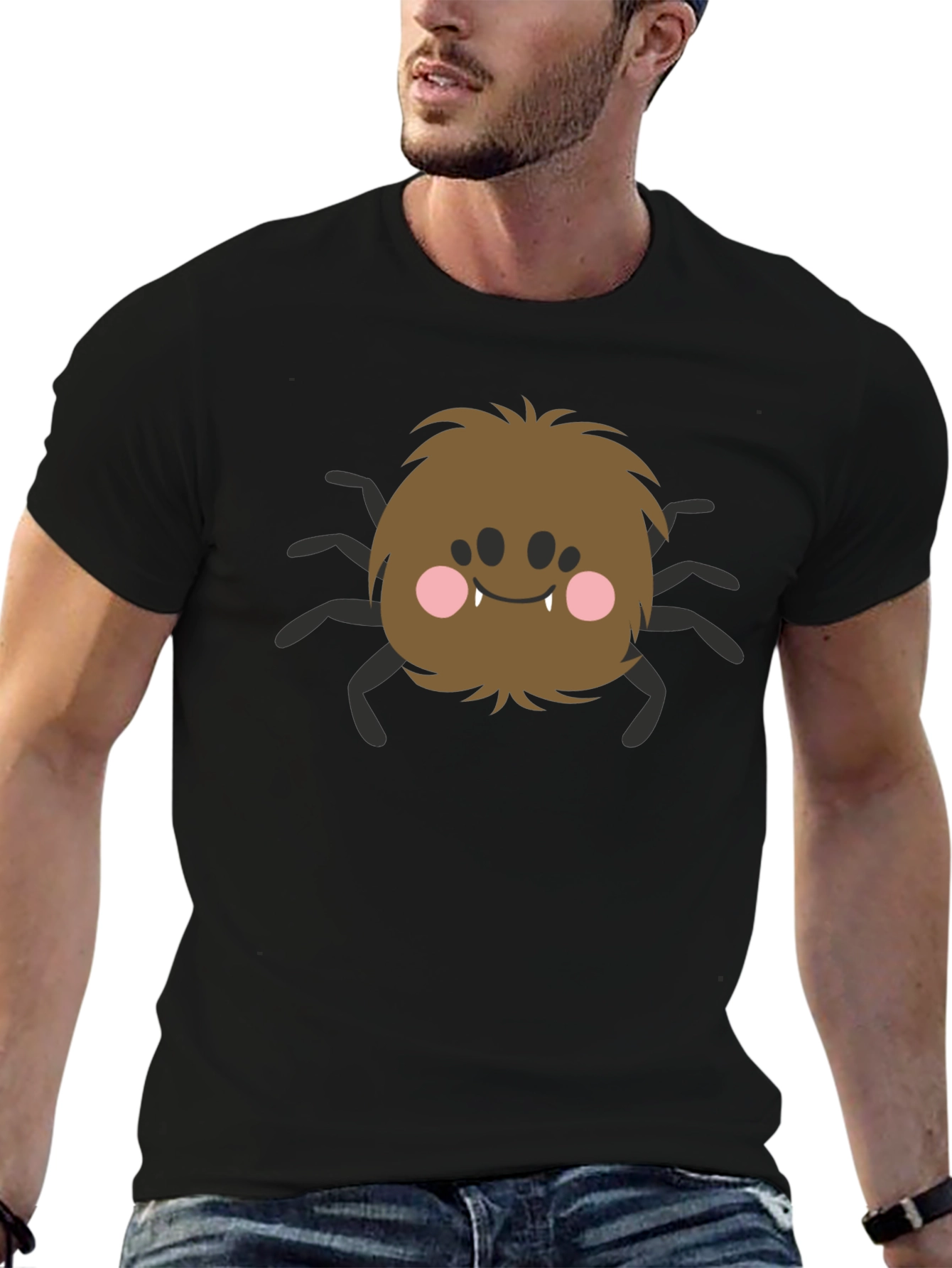 Cute Cartoon Spider Graphic Tee - Soft Black T-Shirt