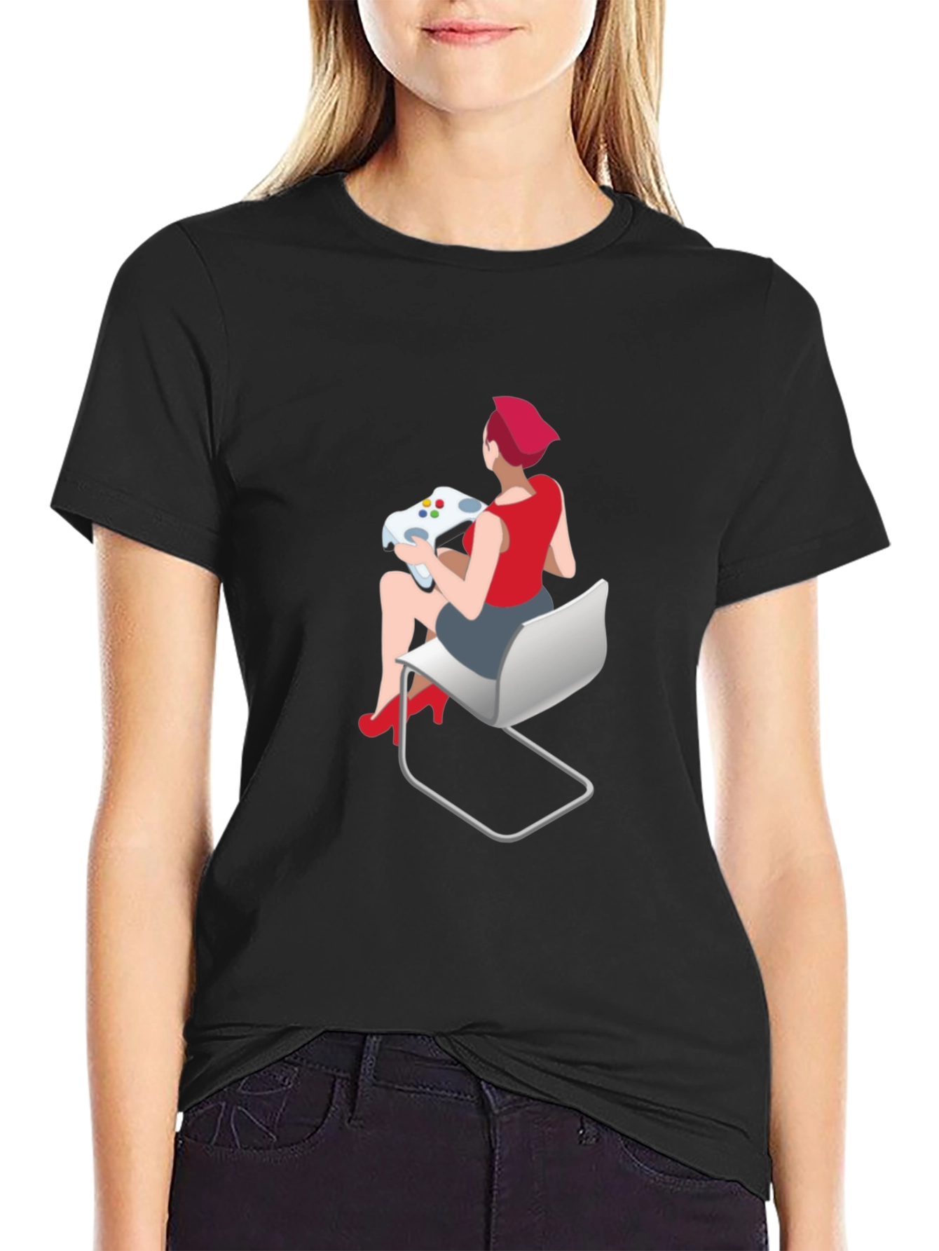 Gamer Girl Graphic Tee - Black Cotton T-Shirt
