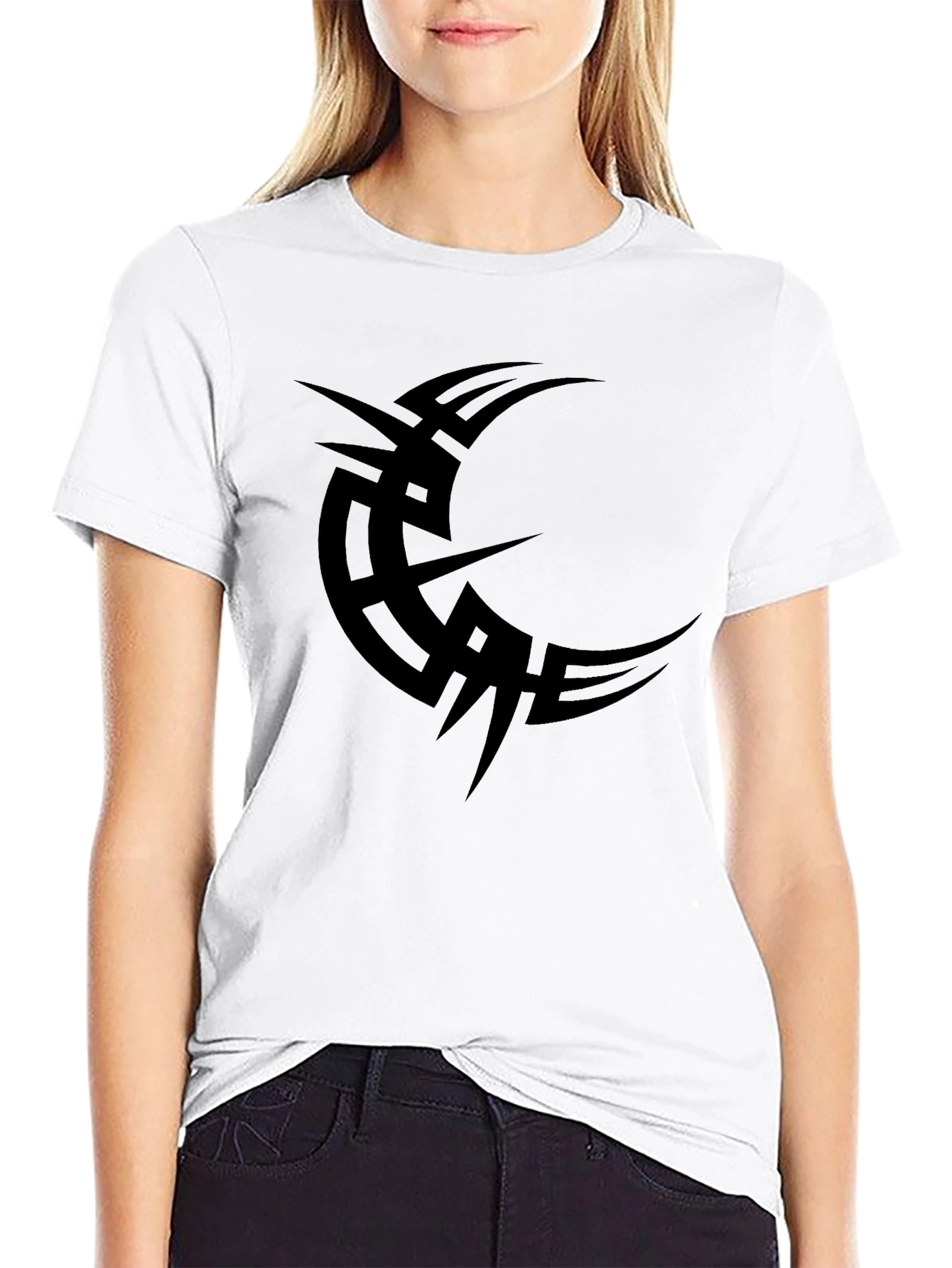 Tribal Crescent Moon Black T-Shirt