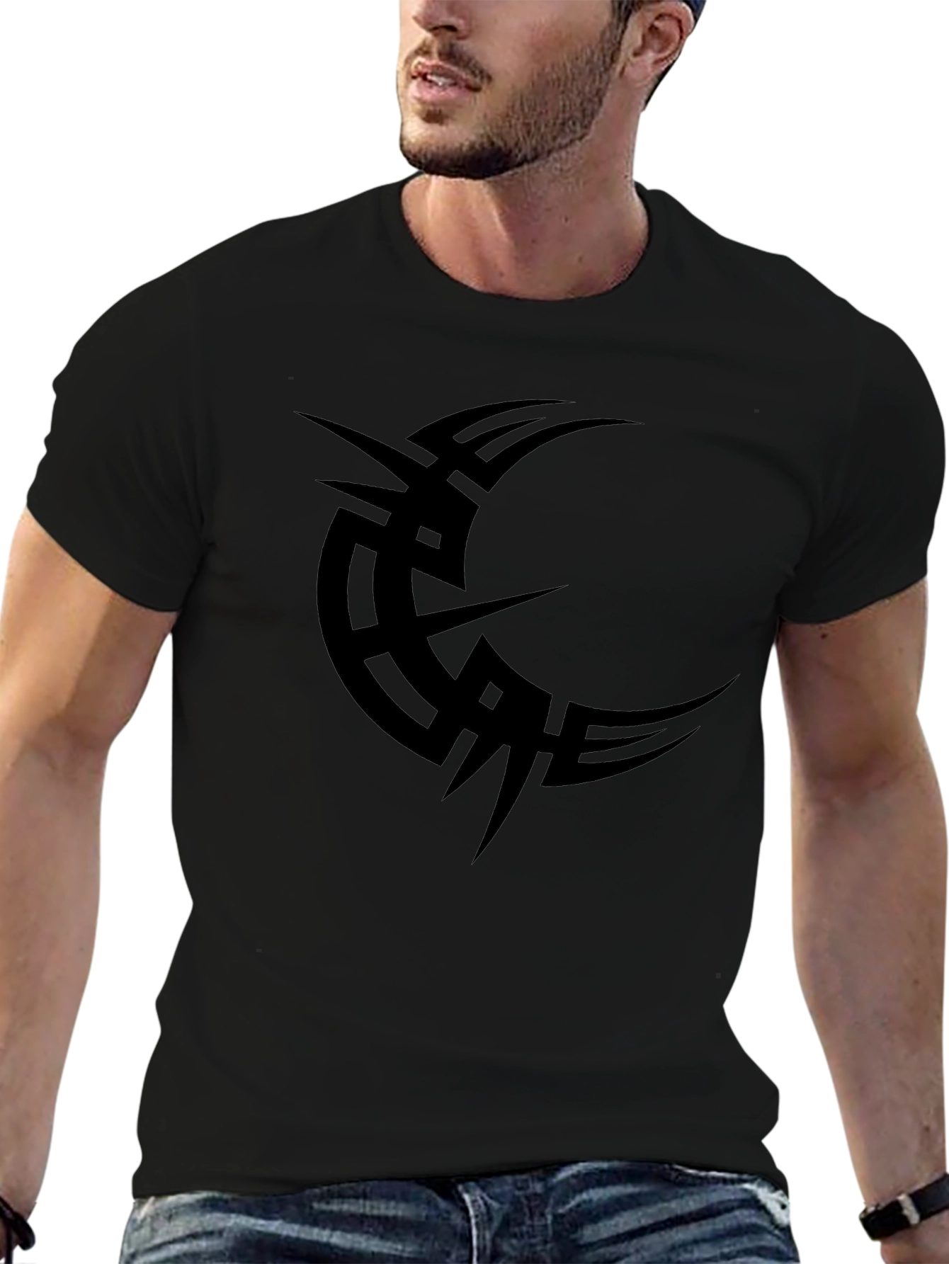 Tribal Crescent Moon Black T-Shirt