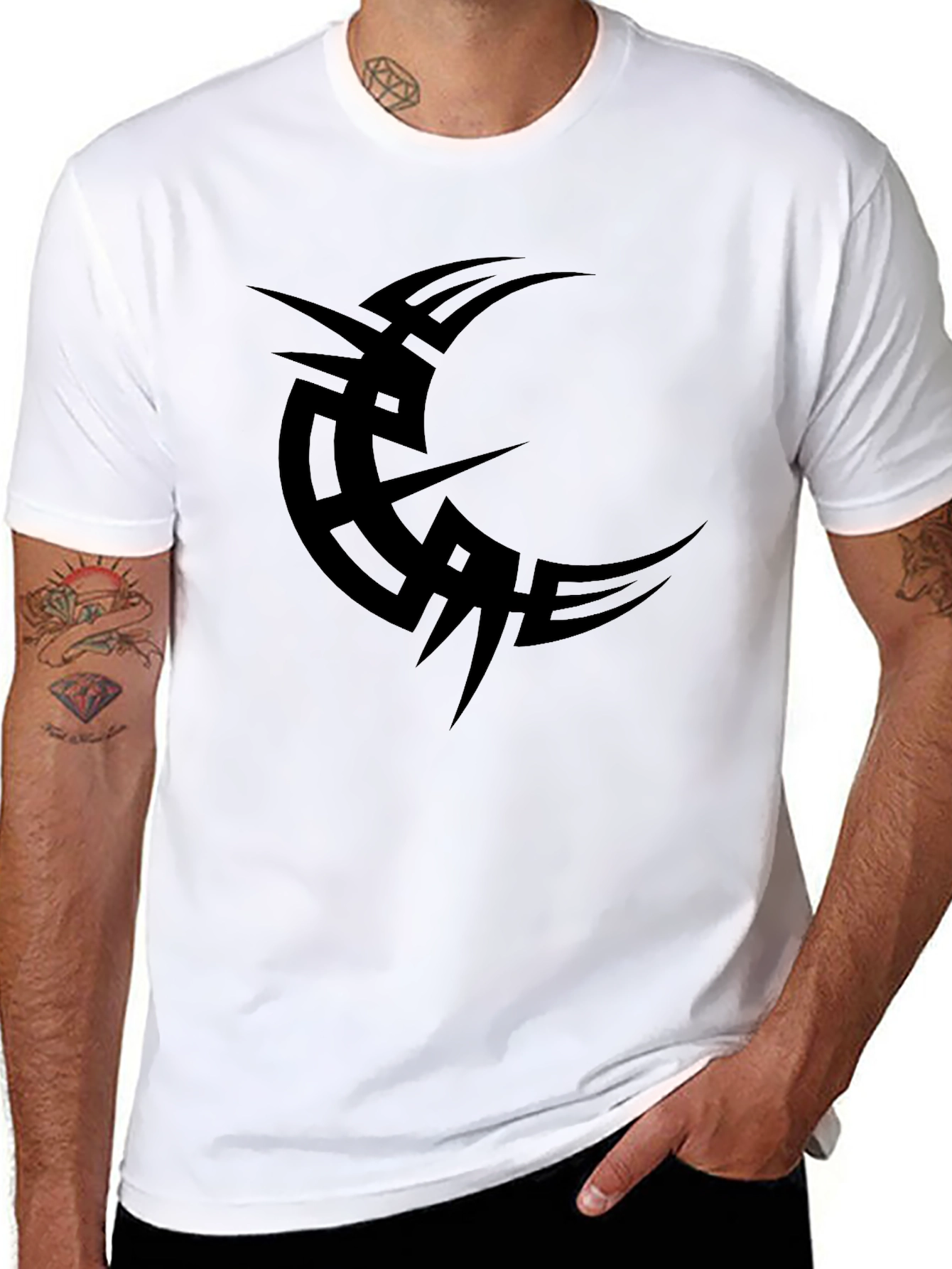 Tribal Crescent Moon Black T-Shirt