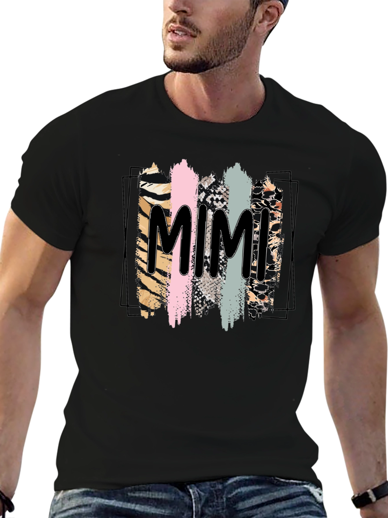 Trendy Mimi Graphic Tee - Animal Print Stripes