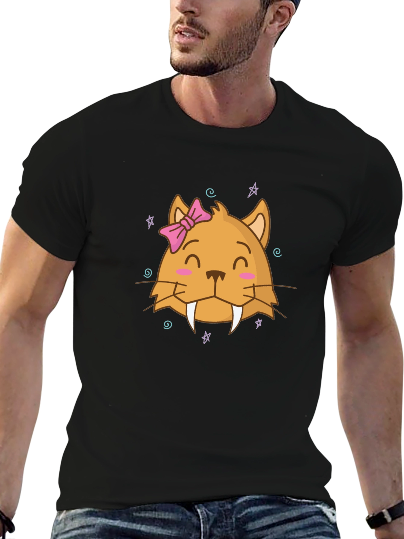 Cute Cartoon Cat T-Shirt - Black